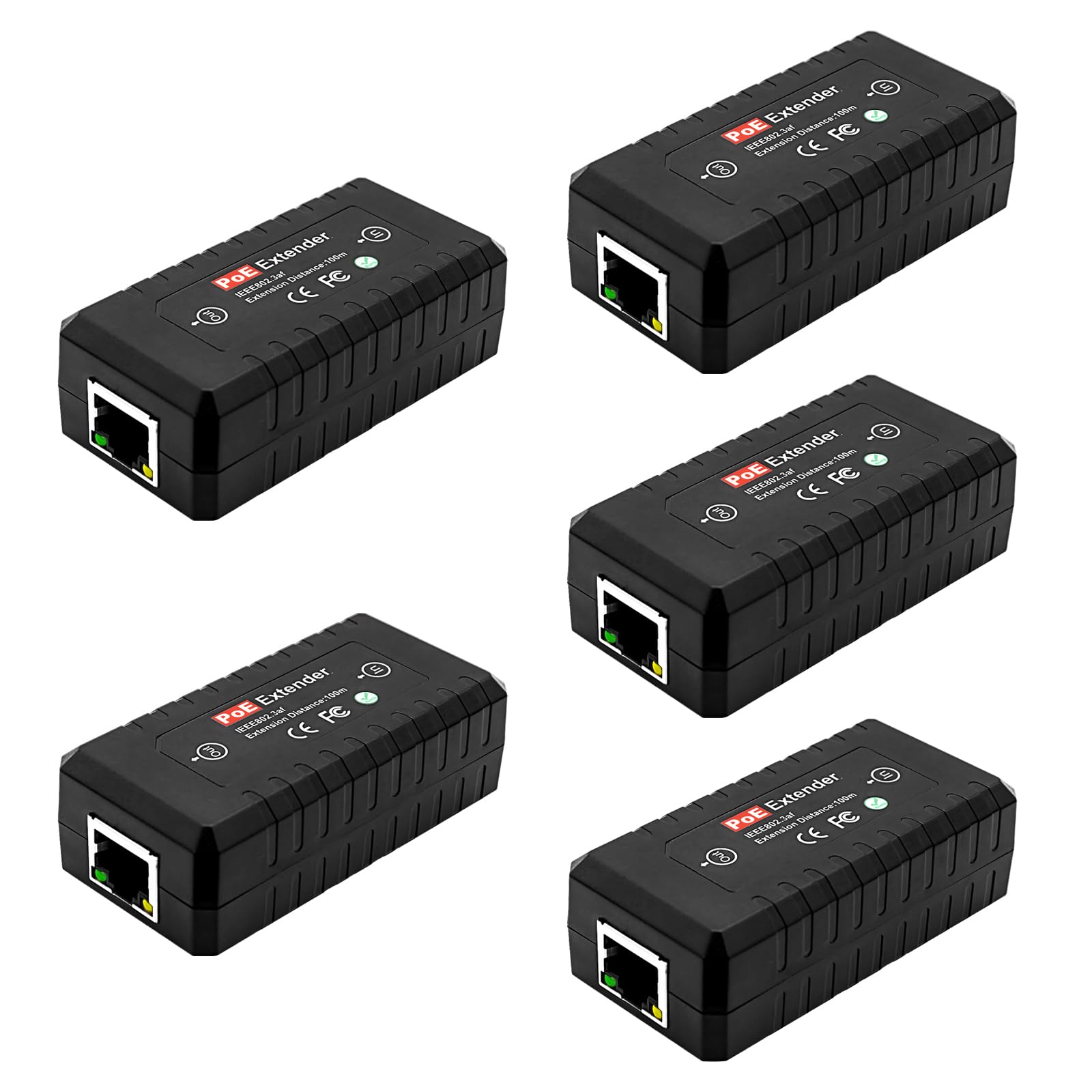 Centropower 5 Piece Poe Extender,1 Channel Ethernet Extender/Switch, Poe Repeater,Poe Amplifier, Poe Booster,10/100Mbps, Comply