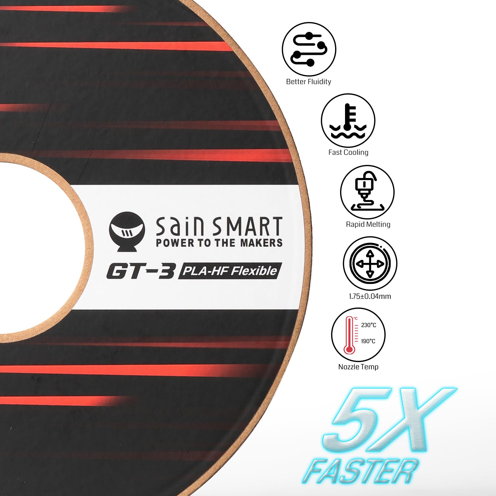 Sainsmart Gt-3 High Flowability Flexible Pla Filament 1.75Mm, High Flow 3D Printer Filament For High-Speed Printing, 2.2 Lbs (1K