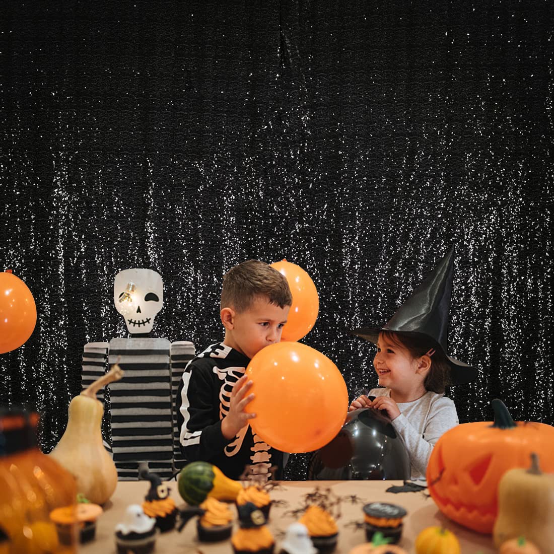 Squarepie Sequin Backdrop 5Ft X 7Ft Black Background Sparkly Curtain For Halloween Wedding Party