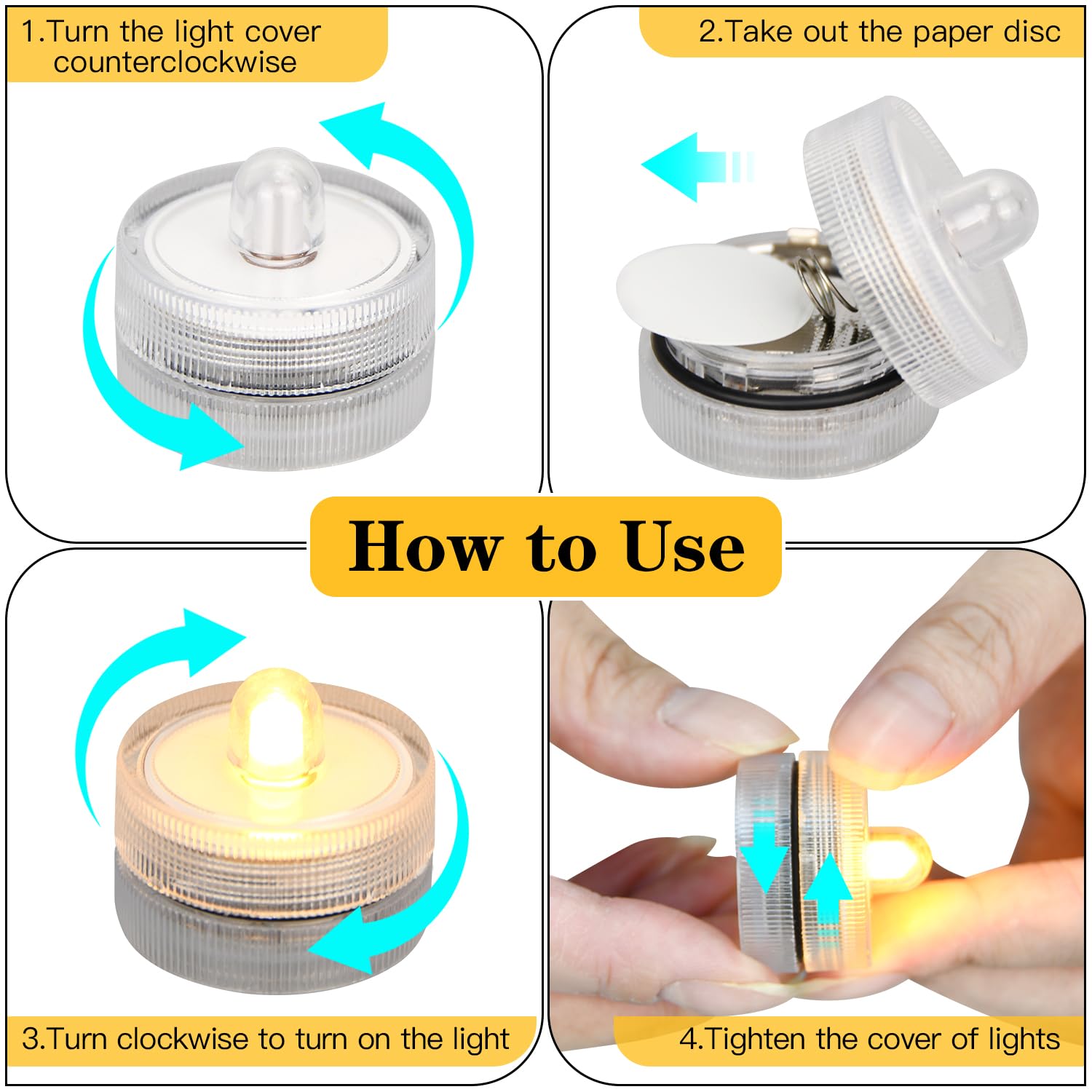 Koaby 12/24/48 Pack Submersible Led Lights, Waterproof Flameless Submersible Lights For Decor(Warm White Light, 12 Pack)