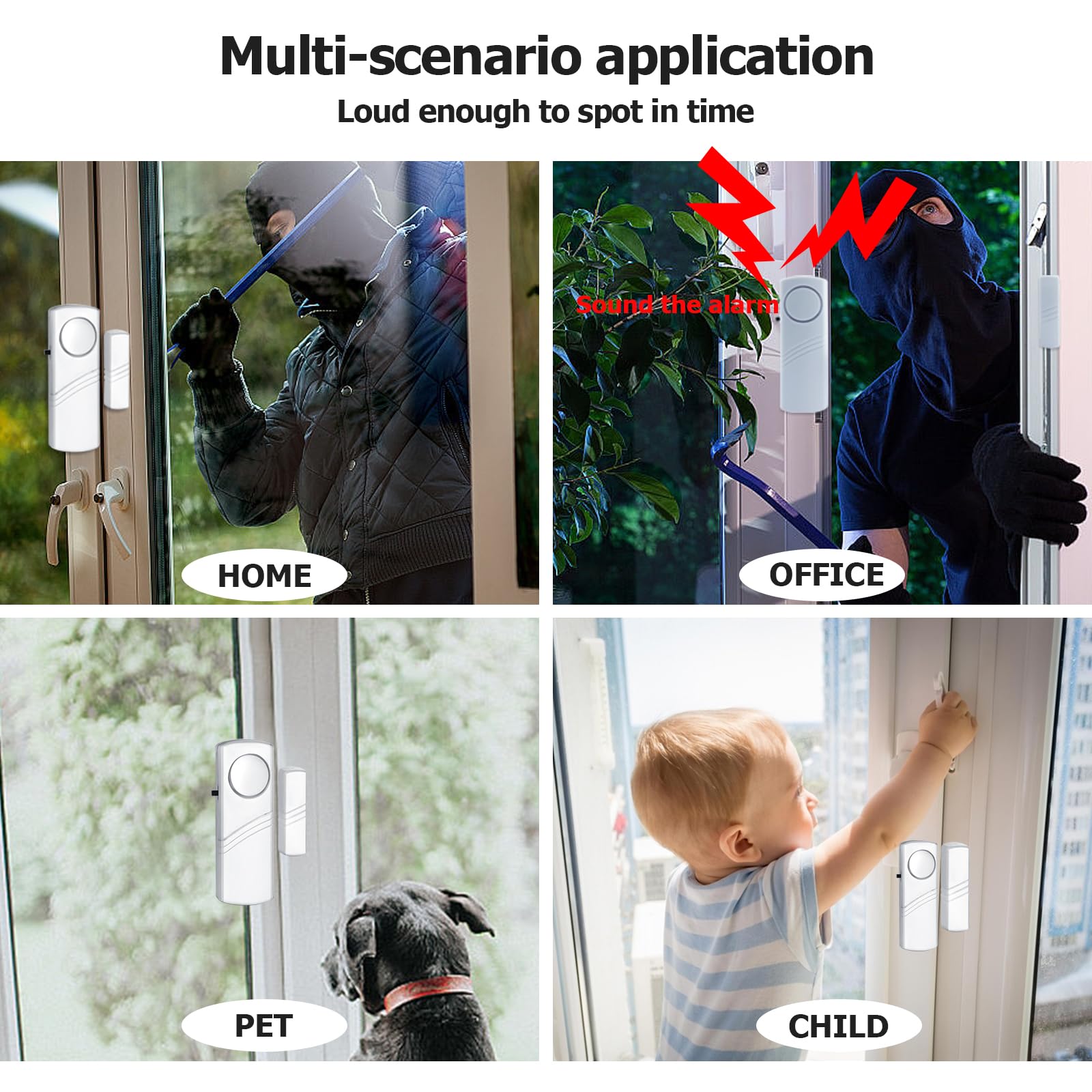 PLOJOP Wireless Door Window Security Alarm 90dB Sensor for Home Office Kids Safety (8 Pack)