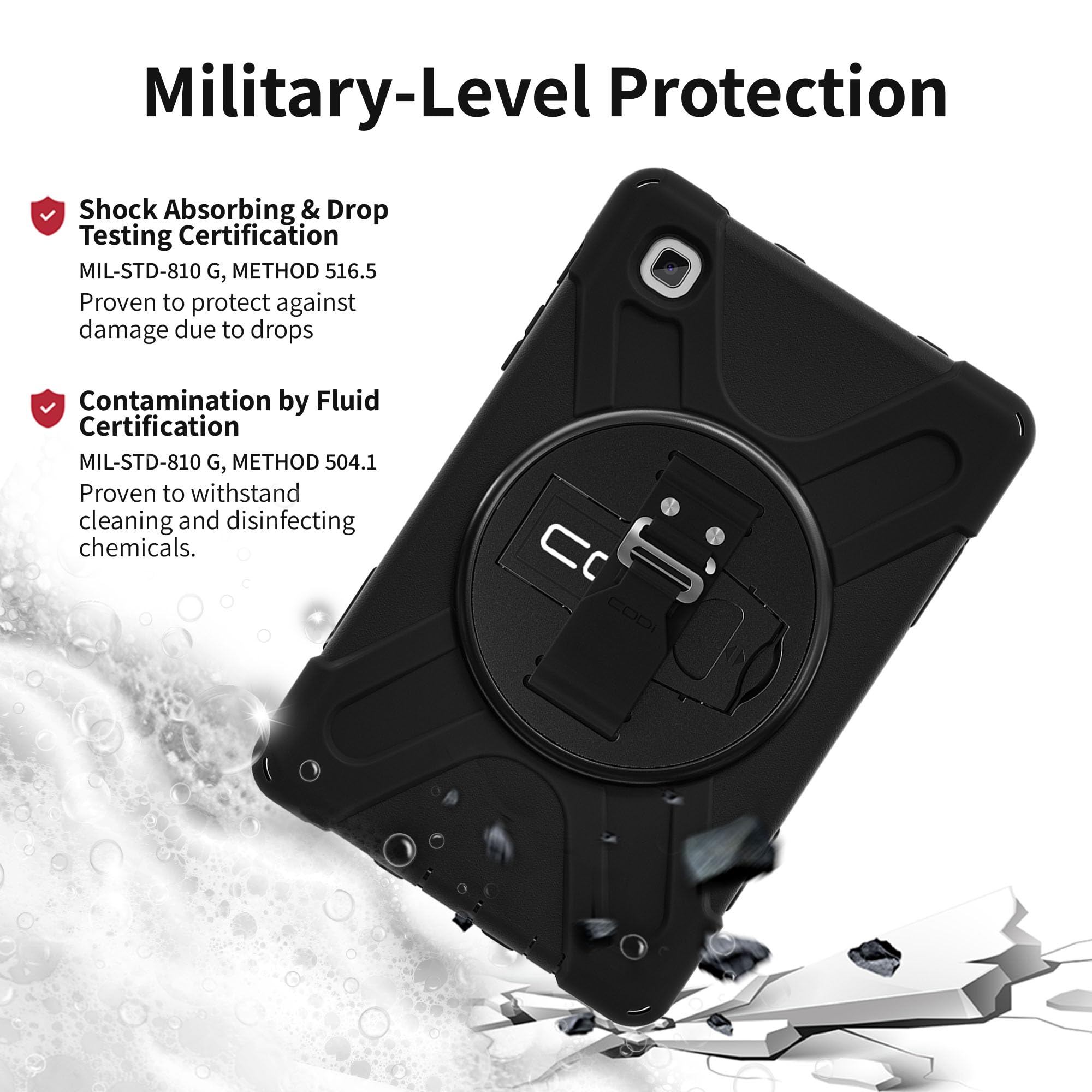 Codi Rugged Case For Samsung Galaxy Tab A7 Lite (Sm-T225) With Integrated Screen Protector, Kickstand & Hand Strap