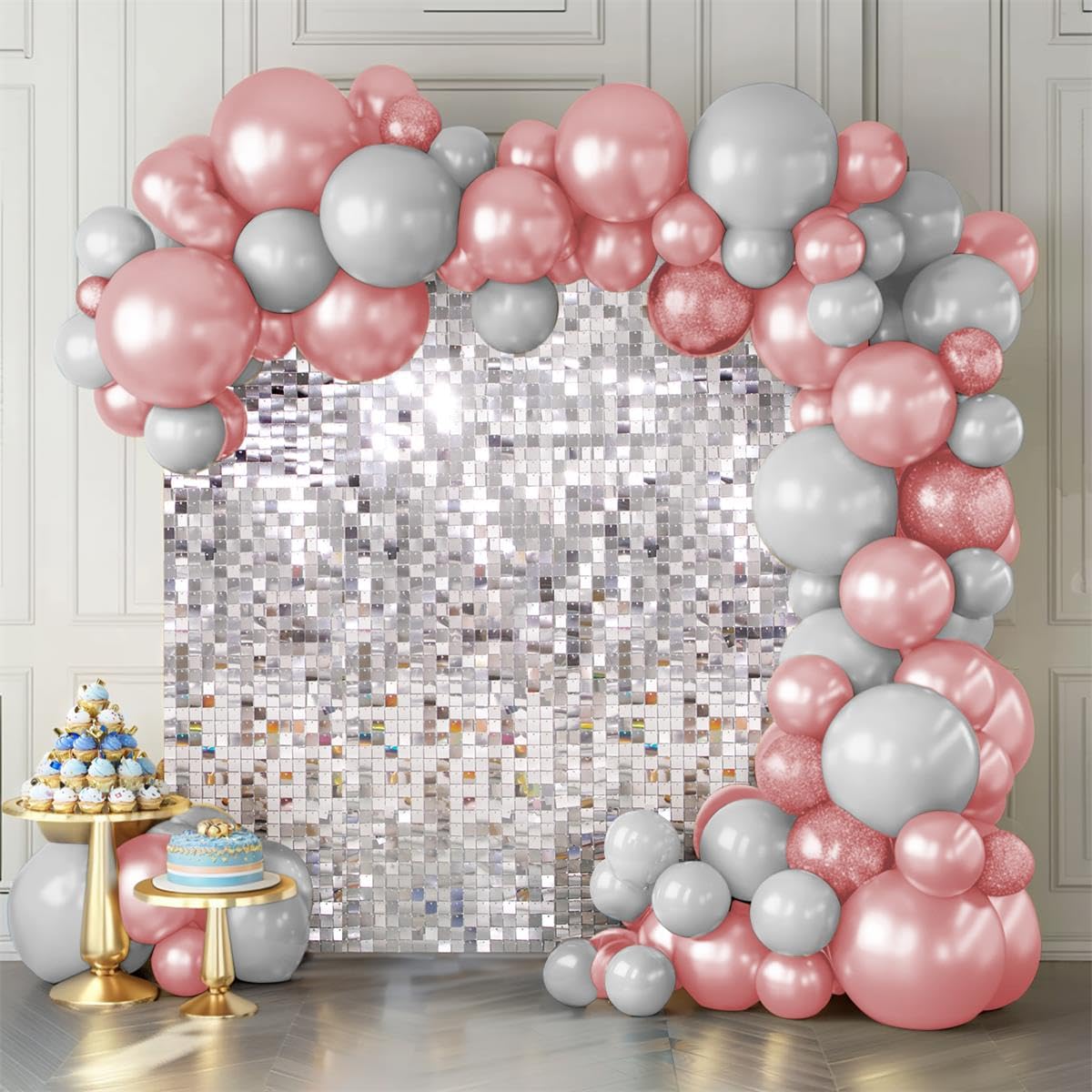 Silver Shimmer Wall Backdorp Shimmer Wall Backdrop Silver Wall Panels 24Pcs Square Sequin Shimmer Wall Backdrop Decoration For B