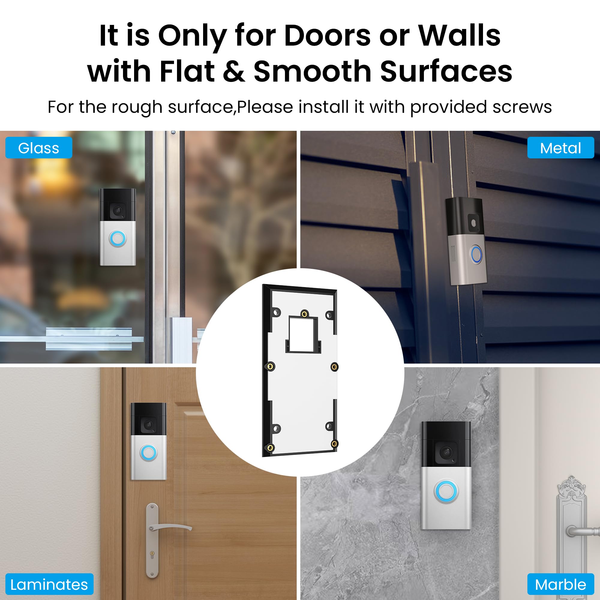 No Drill Adhesive Doorbell Mount Compatible With Ring Video Doorbell 4 /Battery Doorbell Plus/Pro, Door Mounting Holder Bracket