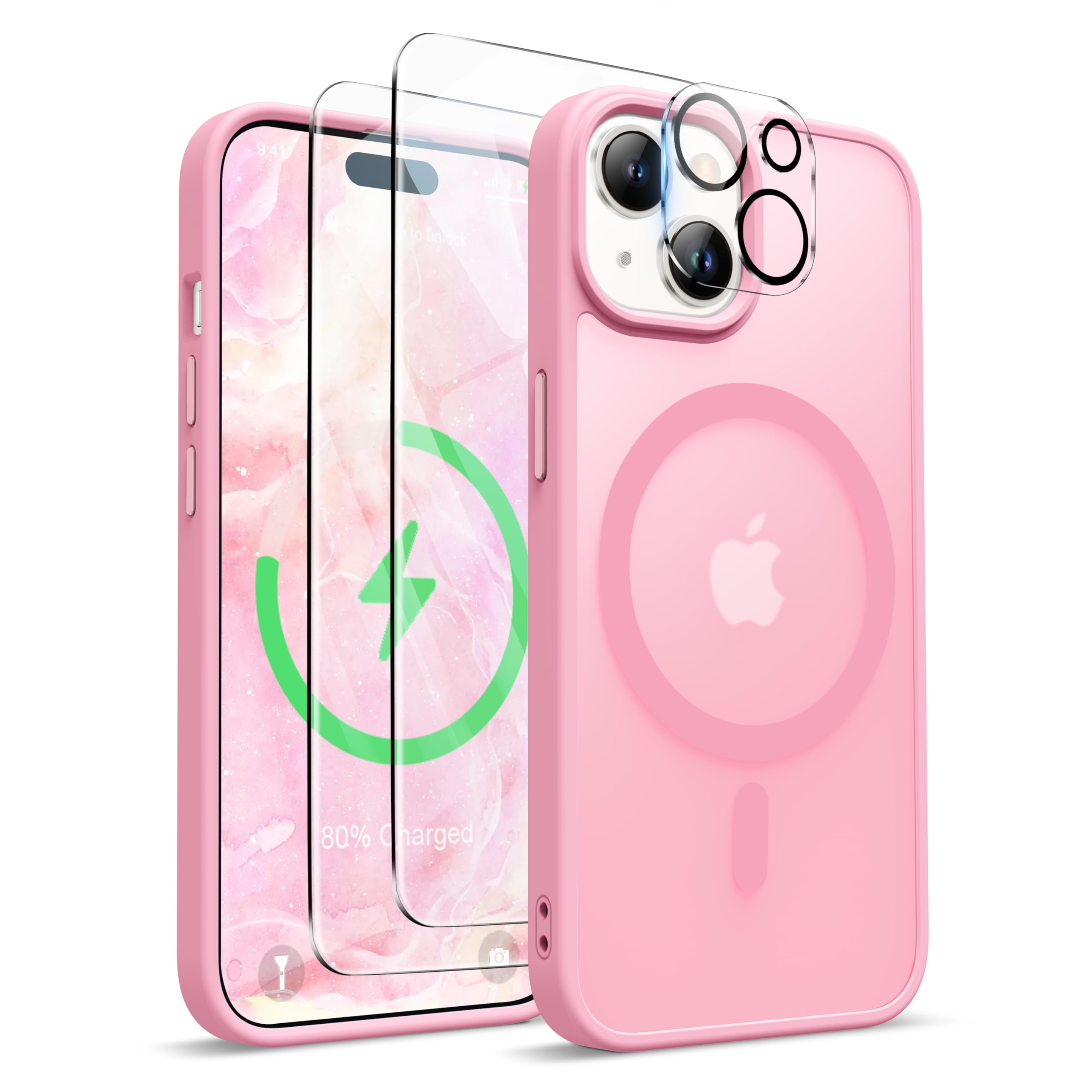 ORETECH Magnetic for iPhone 15 Case, [Compatible with MagSafe][2 Pcs Screen Protectors][15 FT Drop Protection] Frosted Transluce