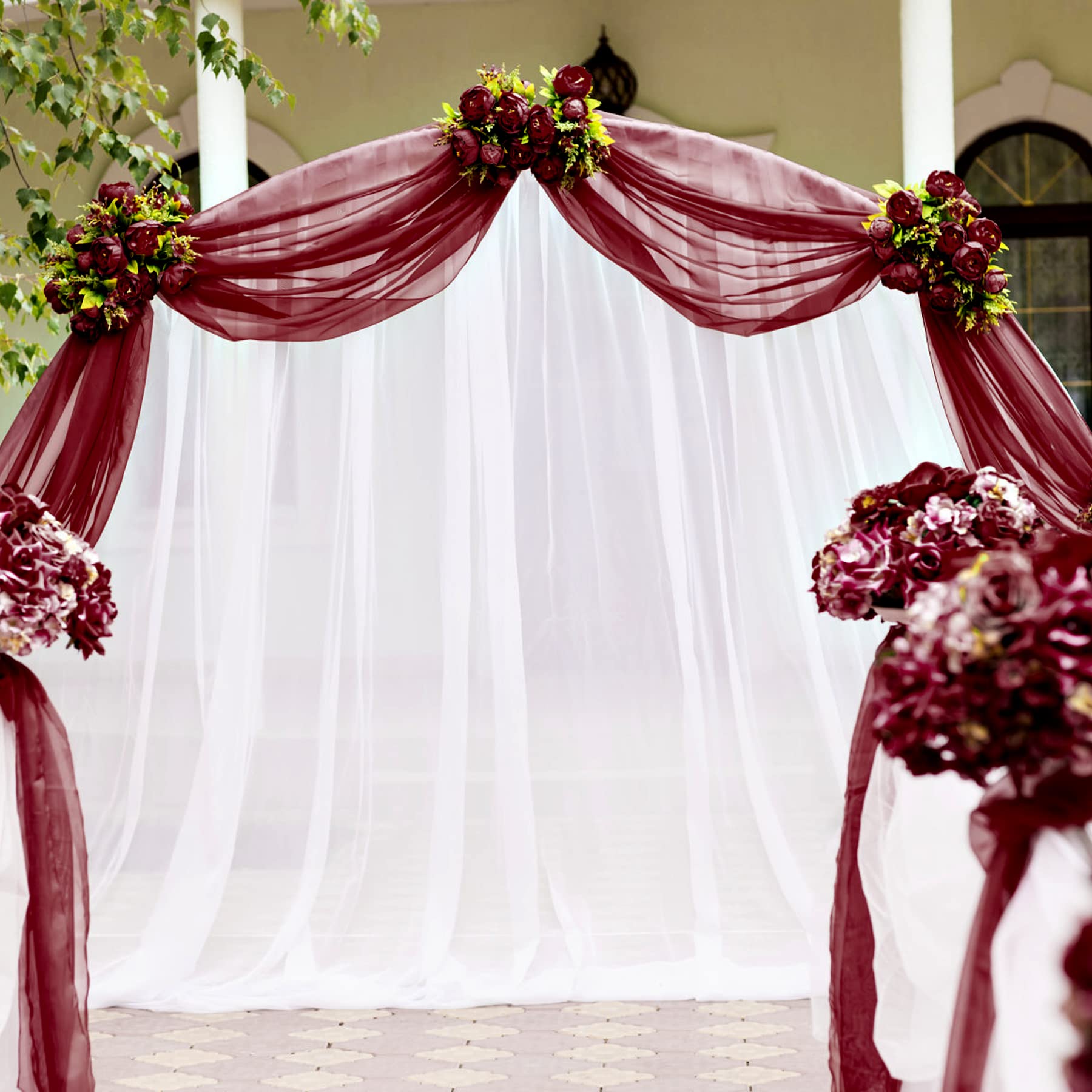 Wedding Arch Draping Fabric, 1 Panel 18Ft Burgundy Sheer Backdrop Curtain Chiffon Fabric Drapery Sheer Voile Scarf Draping Panel