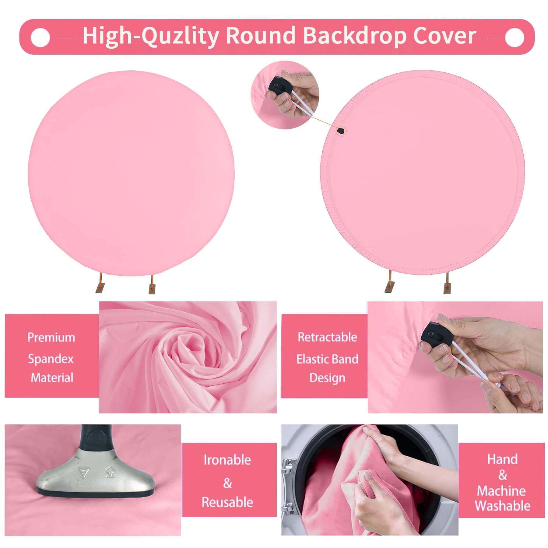 Haefoo 7.2Ft Pink Round Backdrop Cover For 5 To 7.2Ft Circle Arch Stand - Adjustable Round Arch Cover Circle Backdrop Cover For