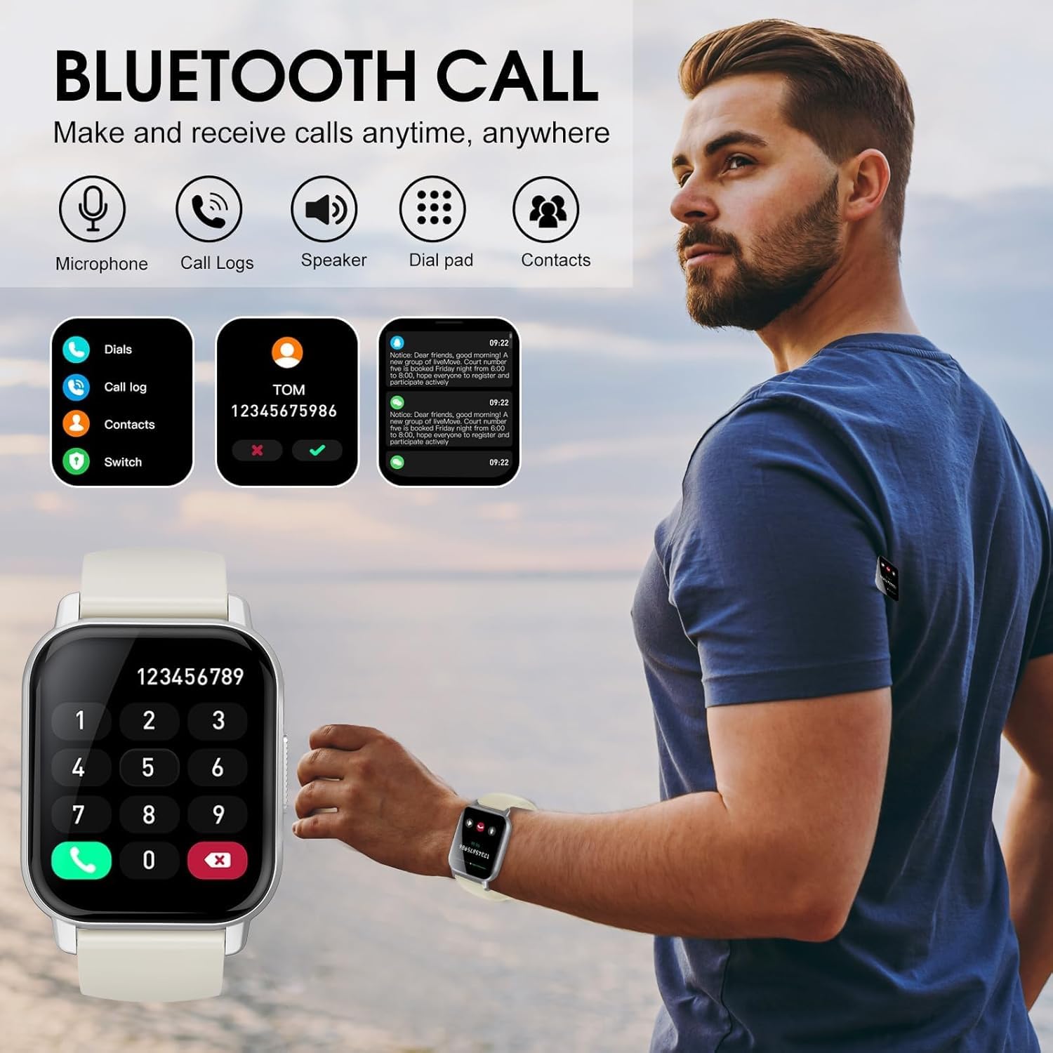 Smart Watch For Men Women With Bluetooth Call/Message Reminder, Smartwatch 1.85 '' Screen, Fitness Watch Heart Rate/Sleep/Calori