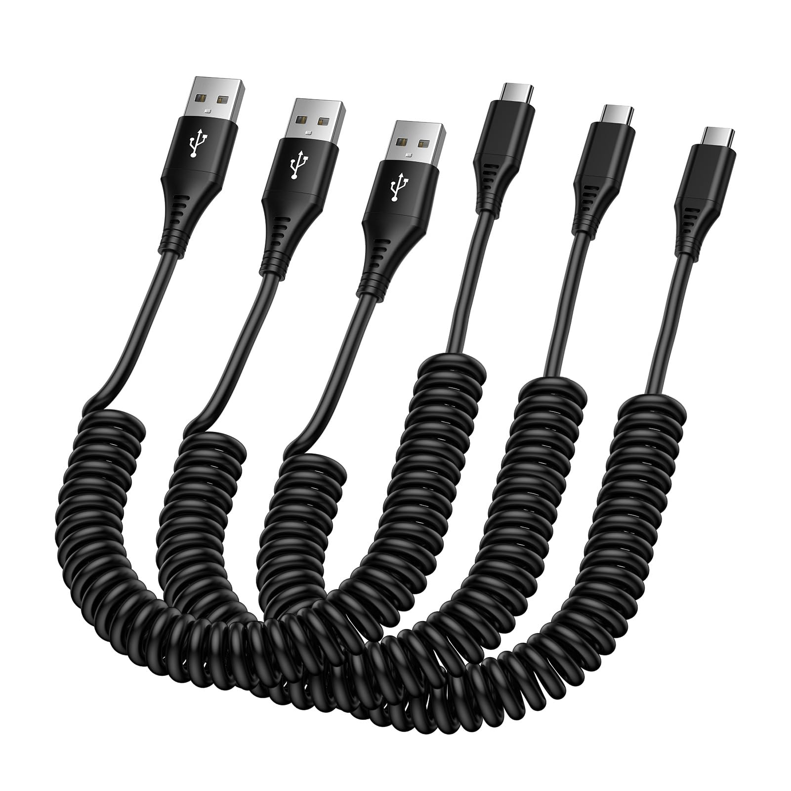 Usb A To Usb C Cable Fast Charging 6Ft/3Pack For Iphone 15/15 Pro/15 Pro Max/15 Plus, Retractable Car Charger Cord Coiled Type C