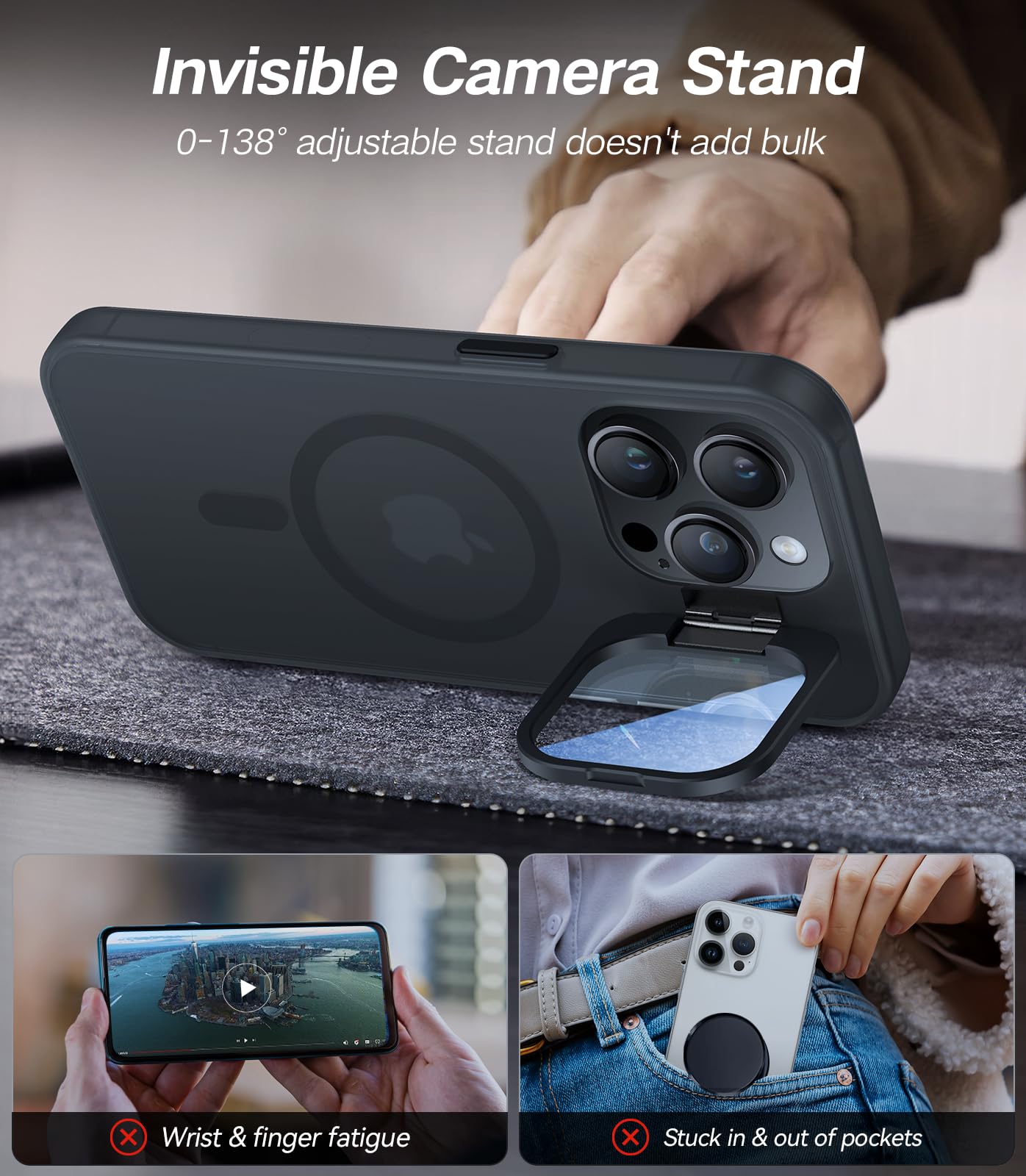 Vofata For Iphone 13 Pro Case With Metal Camera Stand [Built In 9H Camera Lens Protector][Compatible With Magsafe] Military Grad