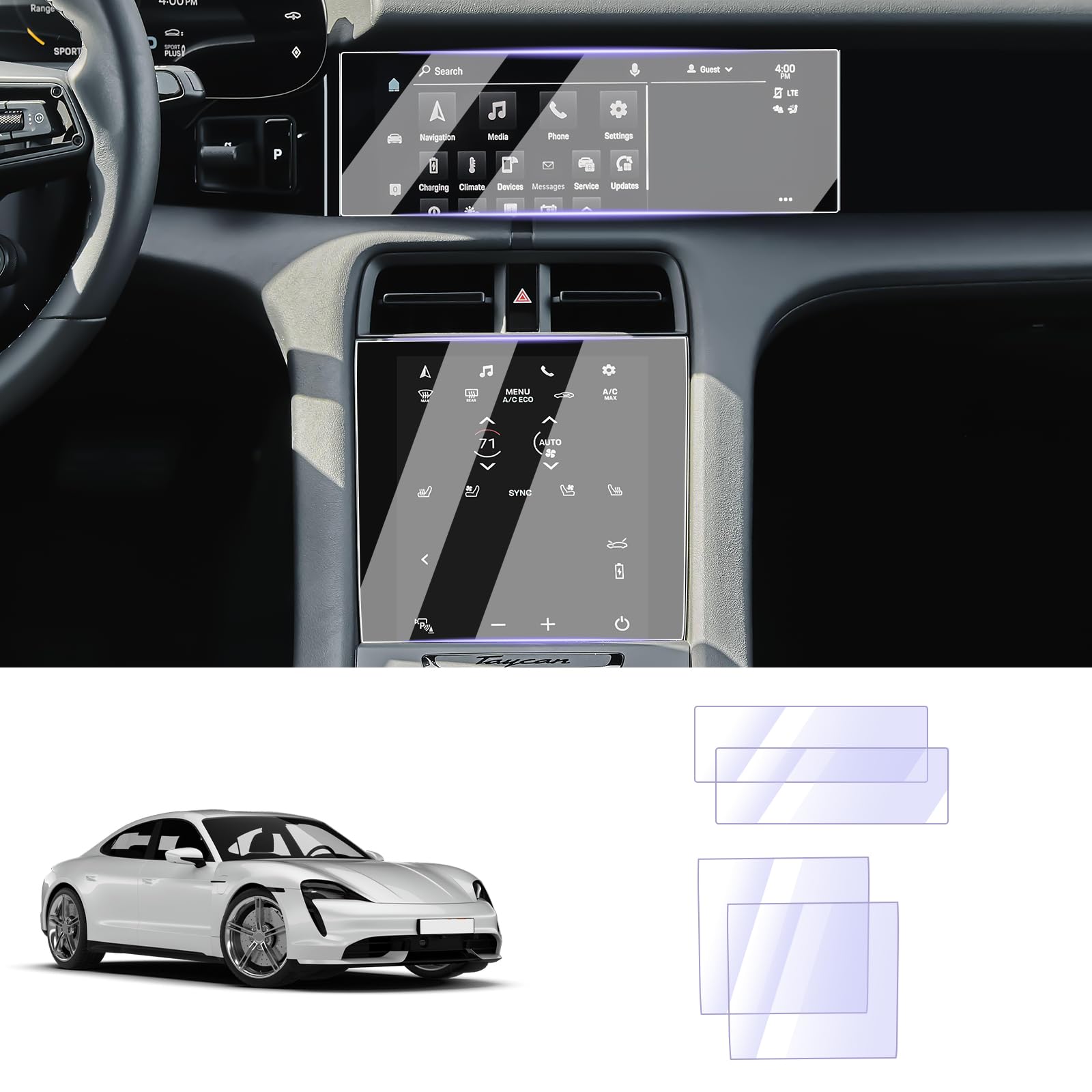 Luwu For 2024 Porsche Taycan Screen Protector,2020 2024 Taycan Front Climate Screen Protector 2024 Porsche Taycan Accessories Tpu Plastic Anti Scratch 2024 Taycan Turbo S Touchscreen Protective Film