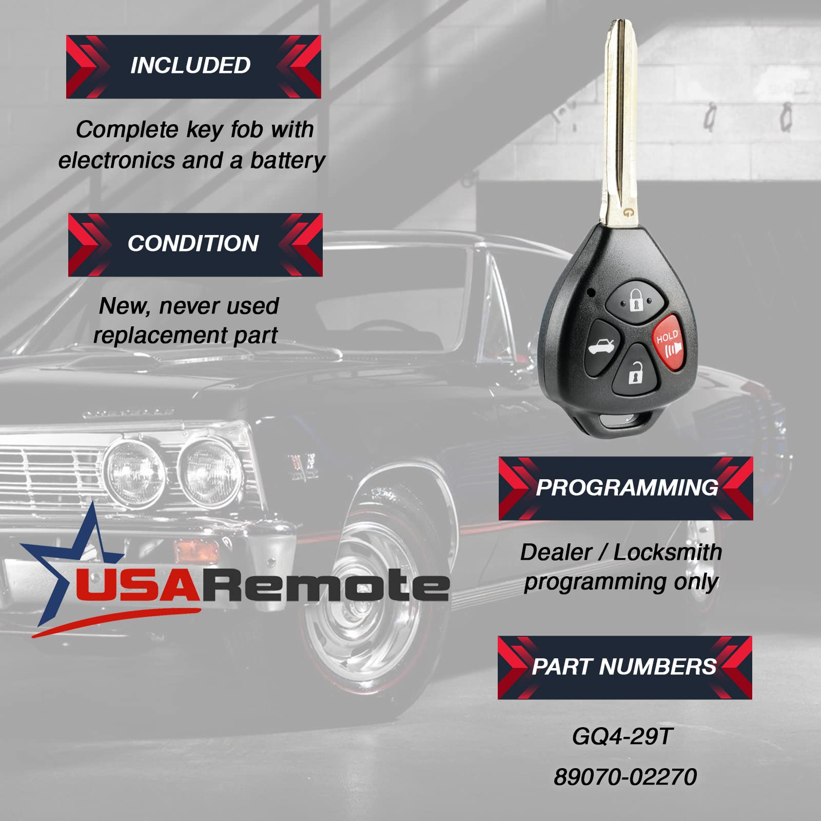 Car Key Fob Keyless Entry Remote Fits Toyota 2010 2013 Corolla, 2009 2016 Venza (Gq4 29T, 1470A 10T, 89070 02270)