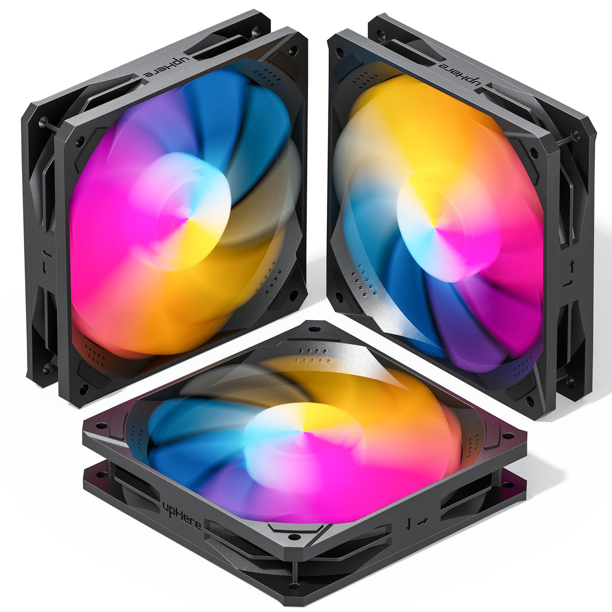 Uphere 120Mm Black Argb Computer Case Fans 3 Pack,High Performance Cooling 4Pin Pwm Cpu Fan Low Noise Hydraulic Bearing Long Lif