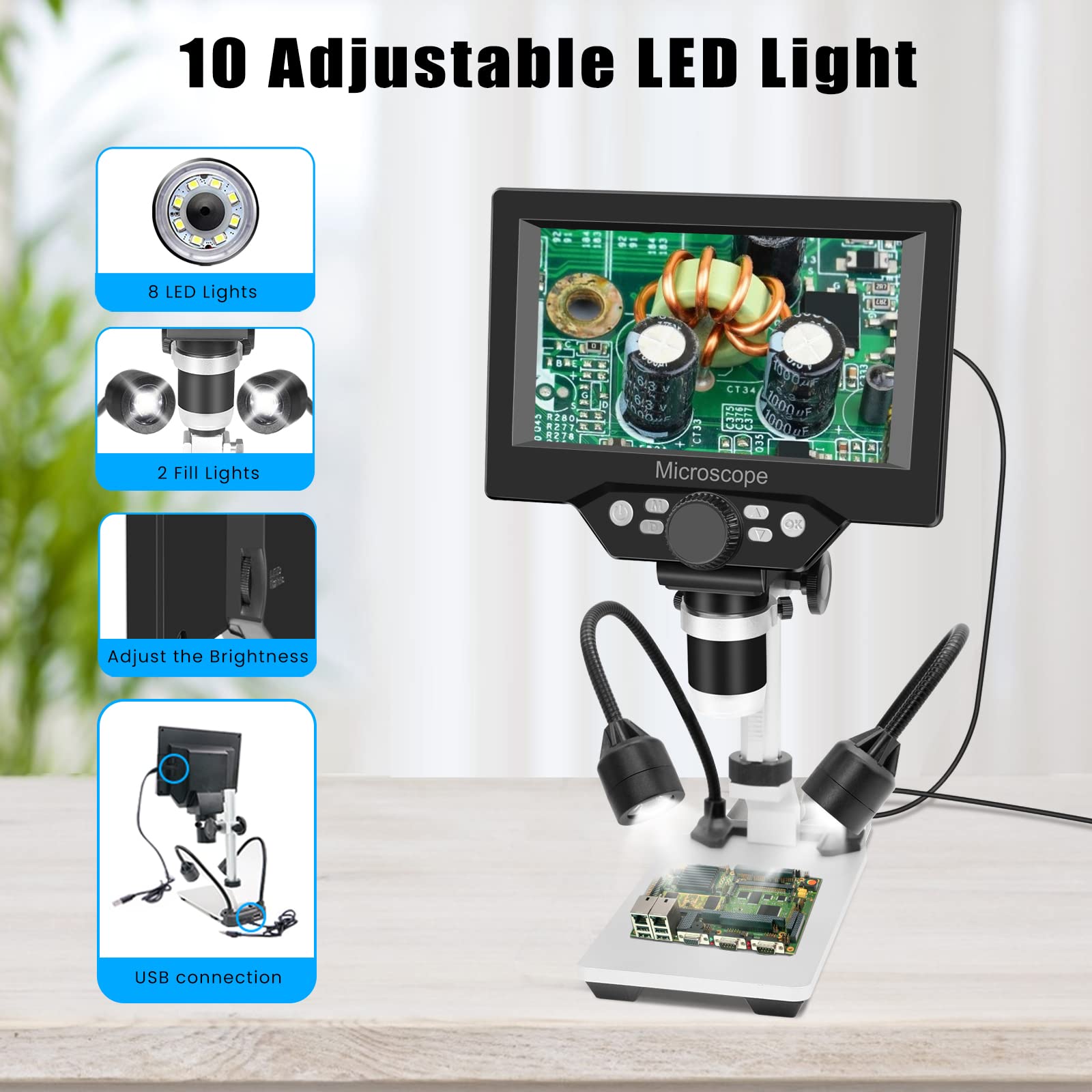 Coin Microscope,5.5'' Lcd Digital Usb Microscope With 32G Tf Card,Micsci Coin Magnifier 1000X 1080P Handheld Video Camera,Pc Vie