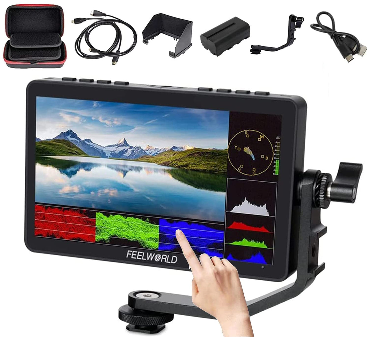 Feelworld F5 Pro V4+ Battery+ Charger+Carry Case 6 Inch Touchscreen Camera Field Monitor With 3D Lut F970 External Kit Install A