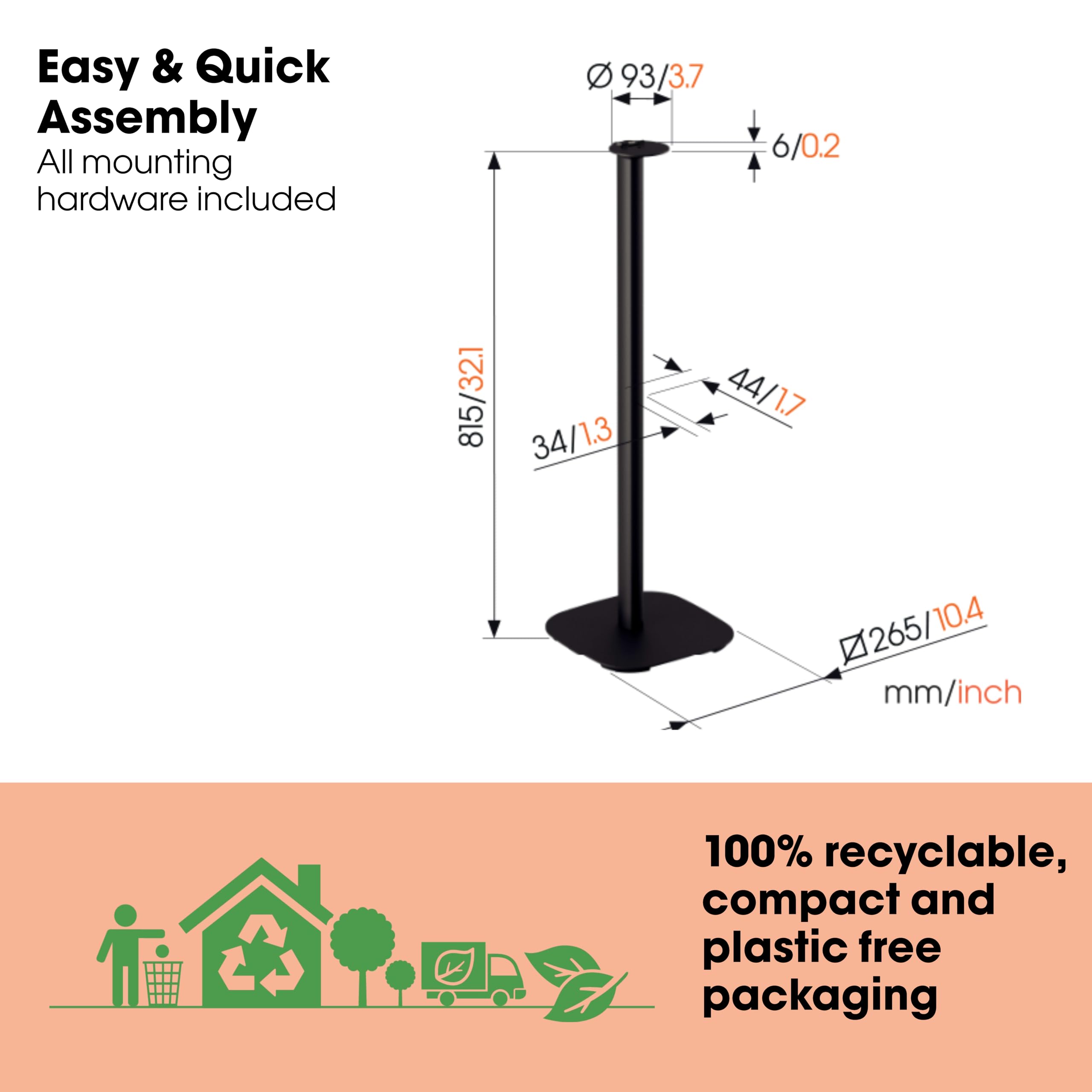 Vogel'S Sfs 4113 Speaker Floor Stand For Sonos Era 100, Cable Inlay System, Height: 32,3 Inch (82 Cm), Max. 11 Lbs (5 Kg), Black