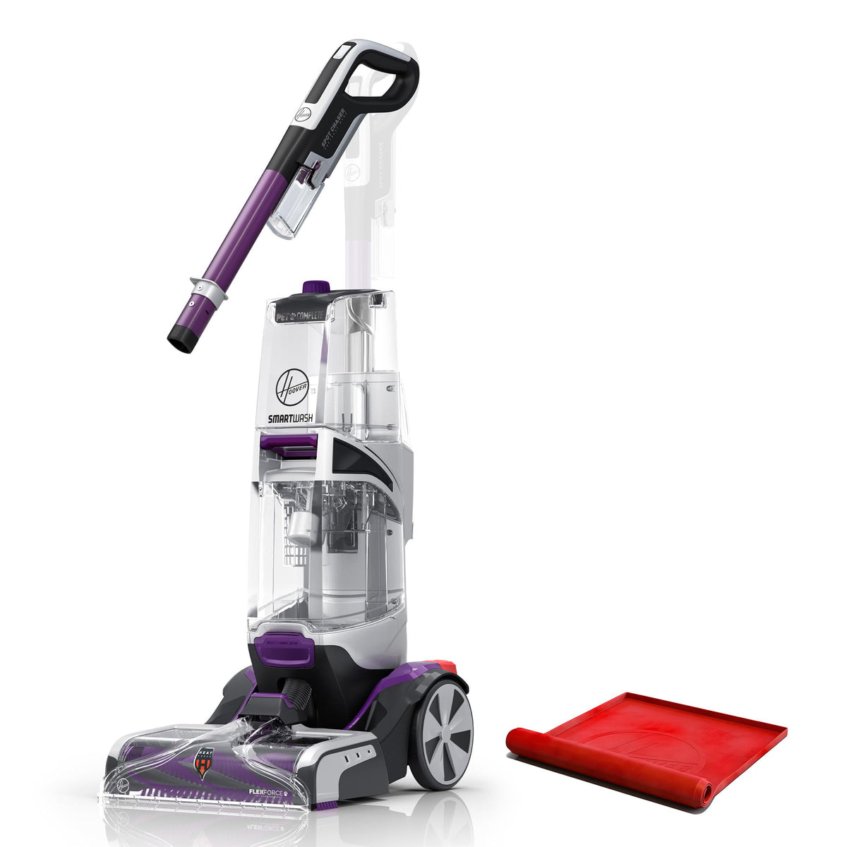 Hoover, Purple Smartwash Automatic Carpet Cleaner Spot Chaser Stain Remover Wand, Shampooer Machine For Pets, With Storage Mat, 