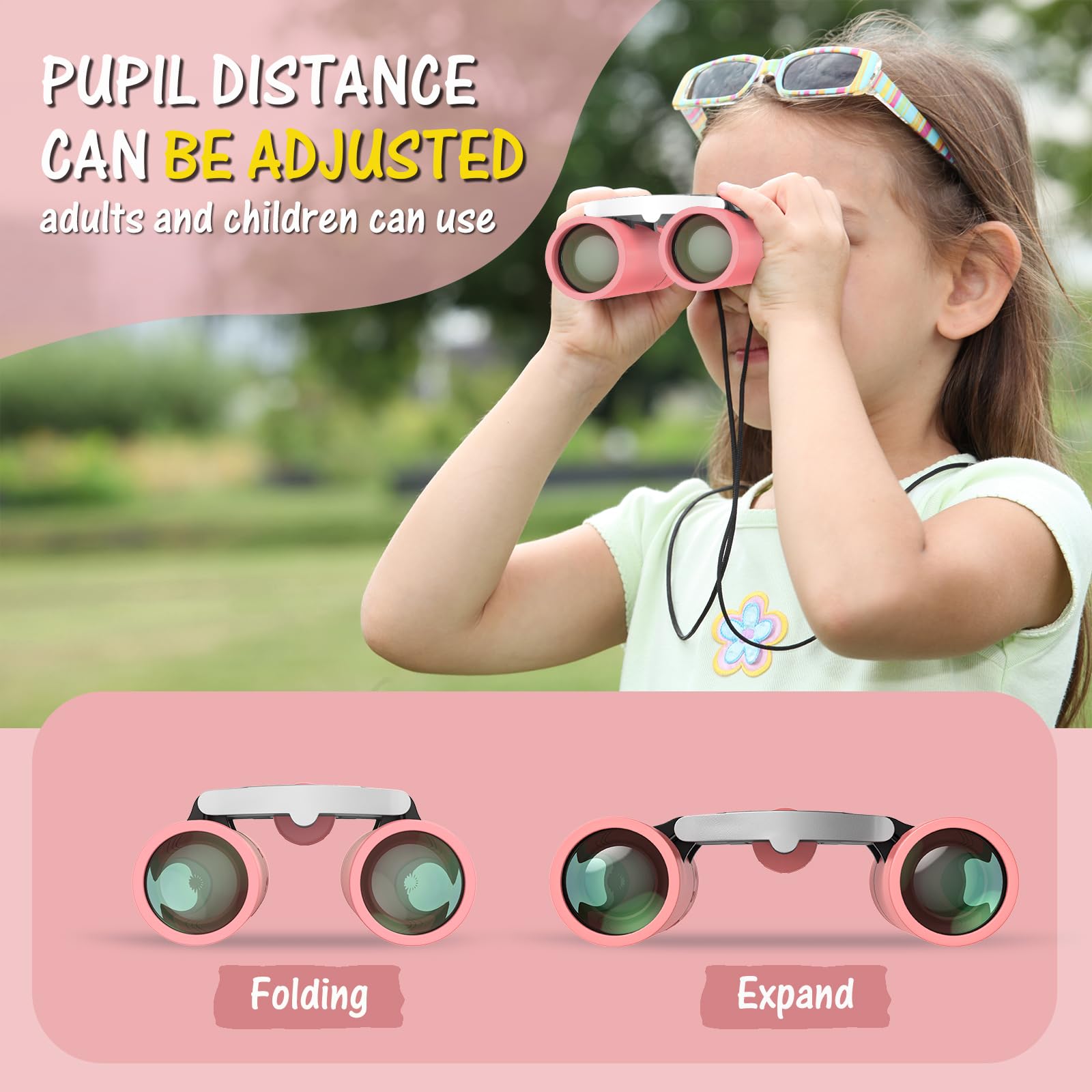 Uscamel Binoculars 8  21 Compact Binoculars Adults And Kids, Mini Travel Binocular For Bird Watching, Hunting, Travel (Pink)