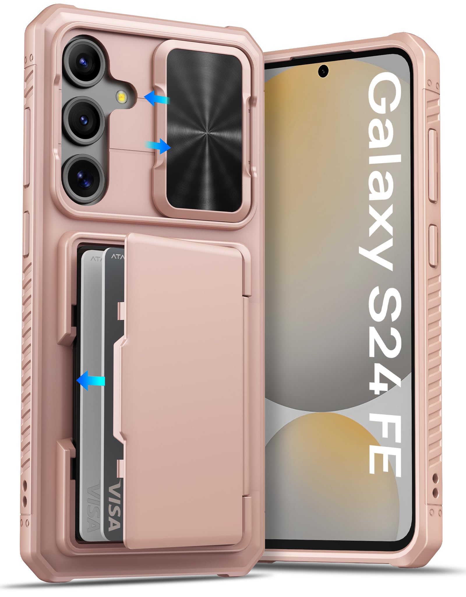 Atatoo For Samsung Galaxy S24 Fe Case Wallet, Built In Card Holder(Store 4 5 Cards) & Slide Lens Cover, Military Grade Protectio