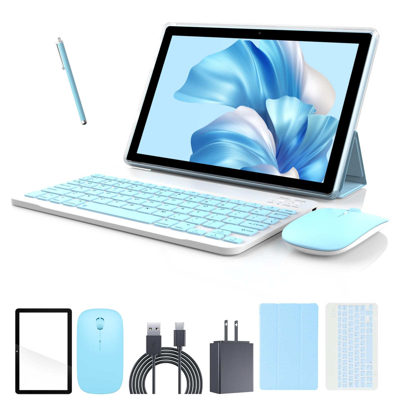 10 Inch Android 13 Tablet, 2 In 1 Tablets With Keyboard/ Case/ Mouse/ Stylus, 10Gb Ram+64Gb Rom+512Gb Expand Tablet, 1280*800 Ip