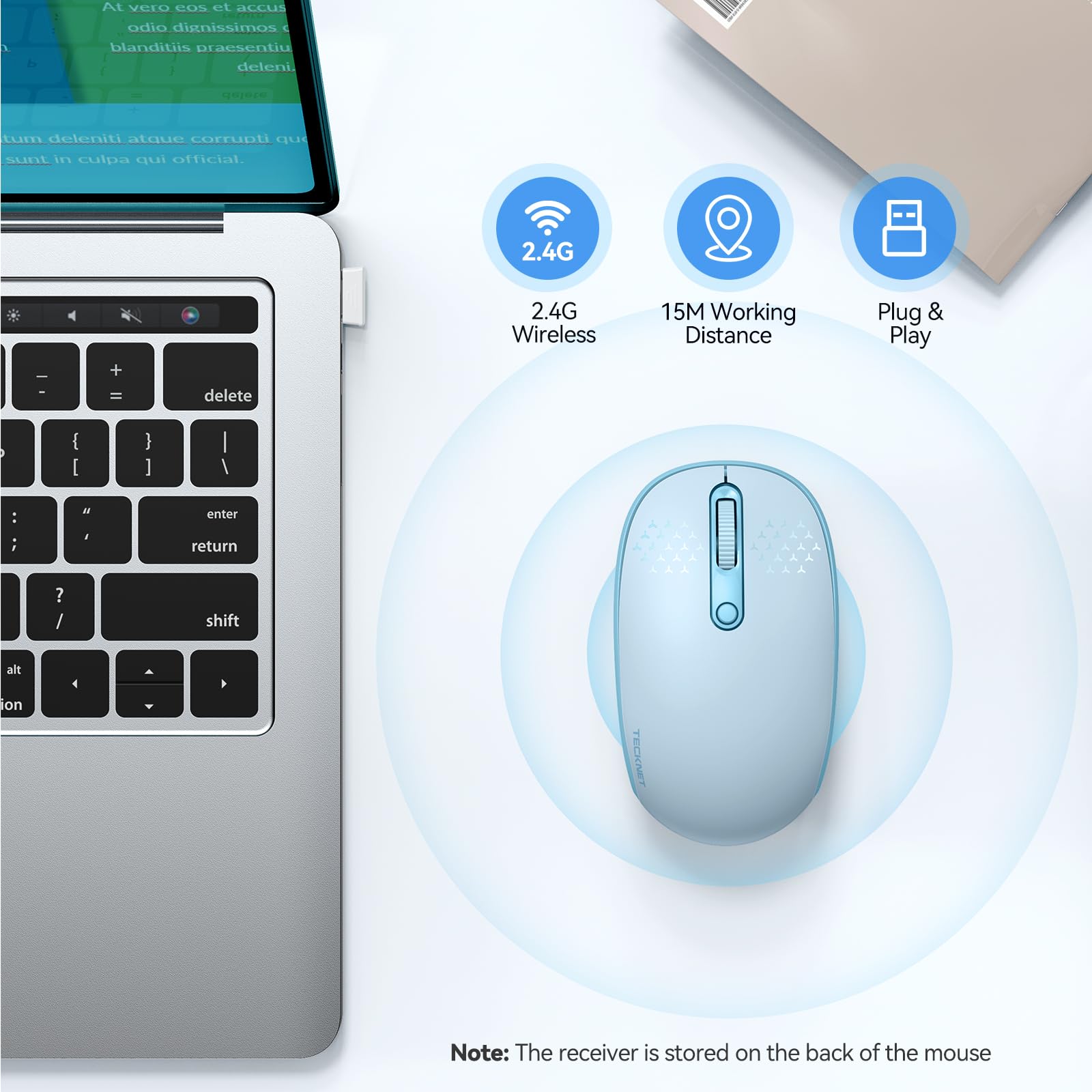 Tecknet Wireless Mouse, 2.4G Quiet Computer Mouse With Usb Receiver, 4 Buttons Portable Cordless Mice For Chromebook, Laptop, Pc, Mac, 800/1200/1600 Dpi   Blue