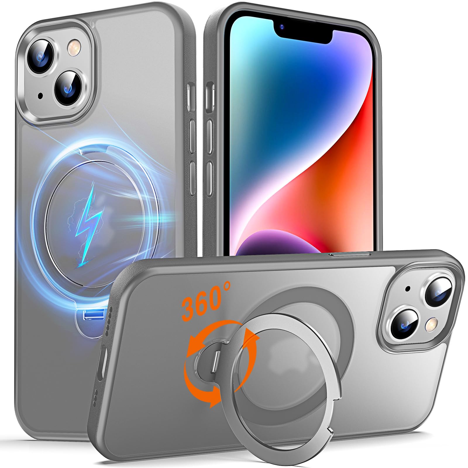 Chicfun 360 O-Ring MagStander for iPhone 13 Case, iPhone 14 Case with Magnetic Stand Ring Holder [Compatible with MagSafe][15FT 