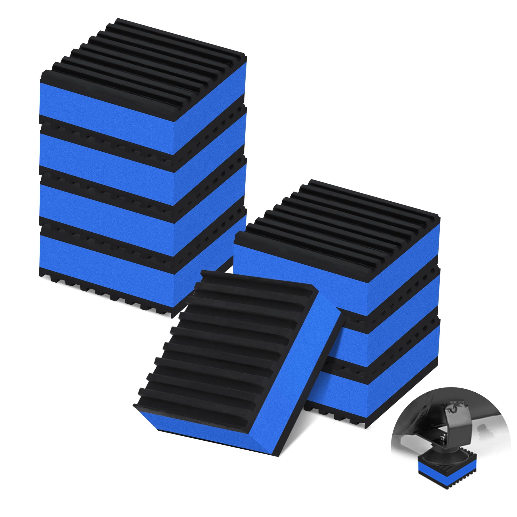 Phepetroll 8 Pack Anti Vibration Pads 2'' X 2'' X 7/8'' Sound Isolation Ribbed Rubber Mats With Eva Center, Heavy Duty Vibration