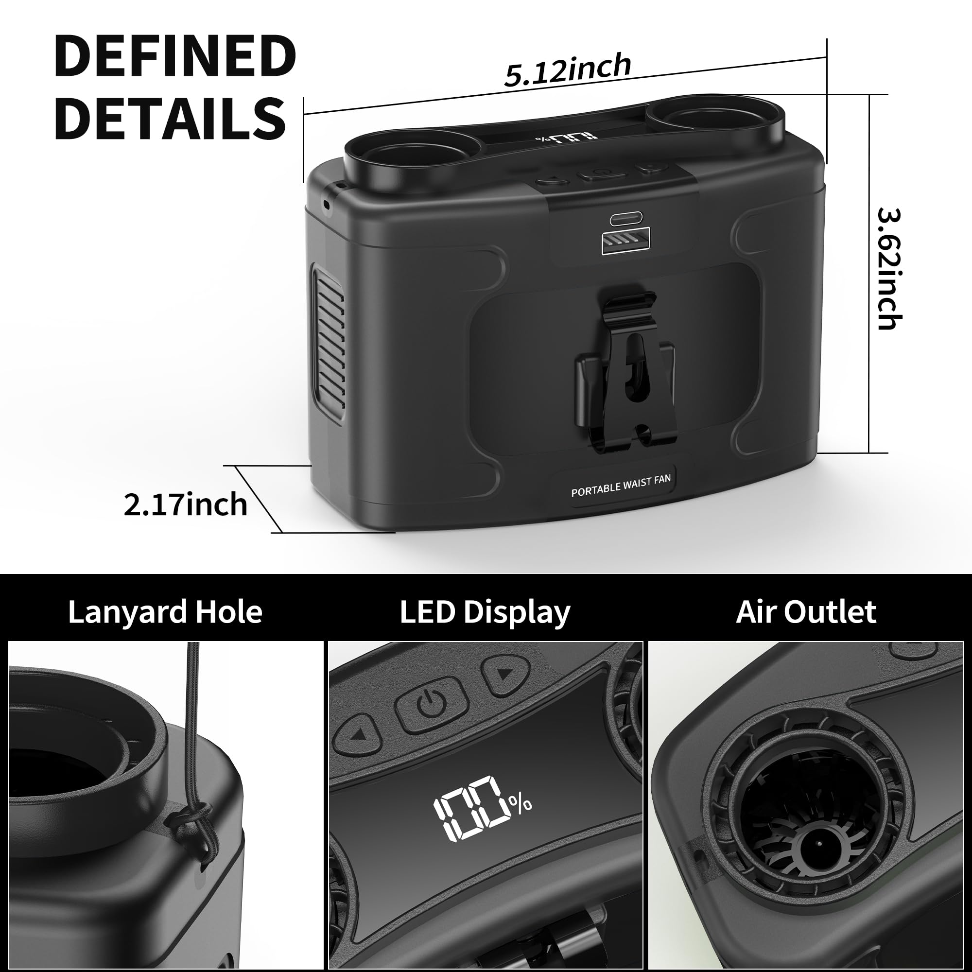 10000Mah Portable Waist Fan, Personal Fan Clip On With Rechargeable Battery Operated, Dual Motors Upto 20H Cooling,10 Speeds,160