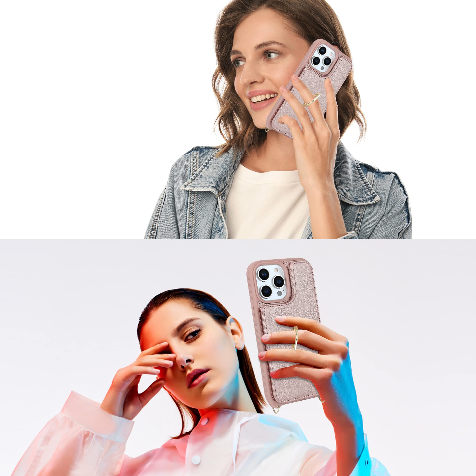 Lipvina For Iphone 11 Pro Max Phone Case With Card Holder And Strap For Women,Crossbody Lanyard,Kickstand Ring Stand,Snap Clasp,