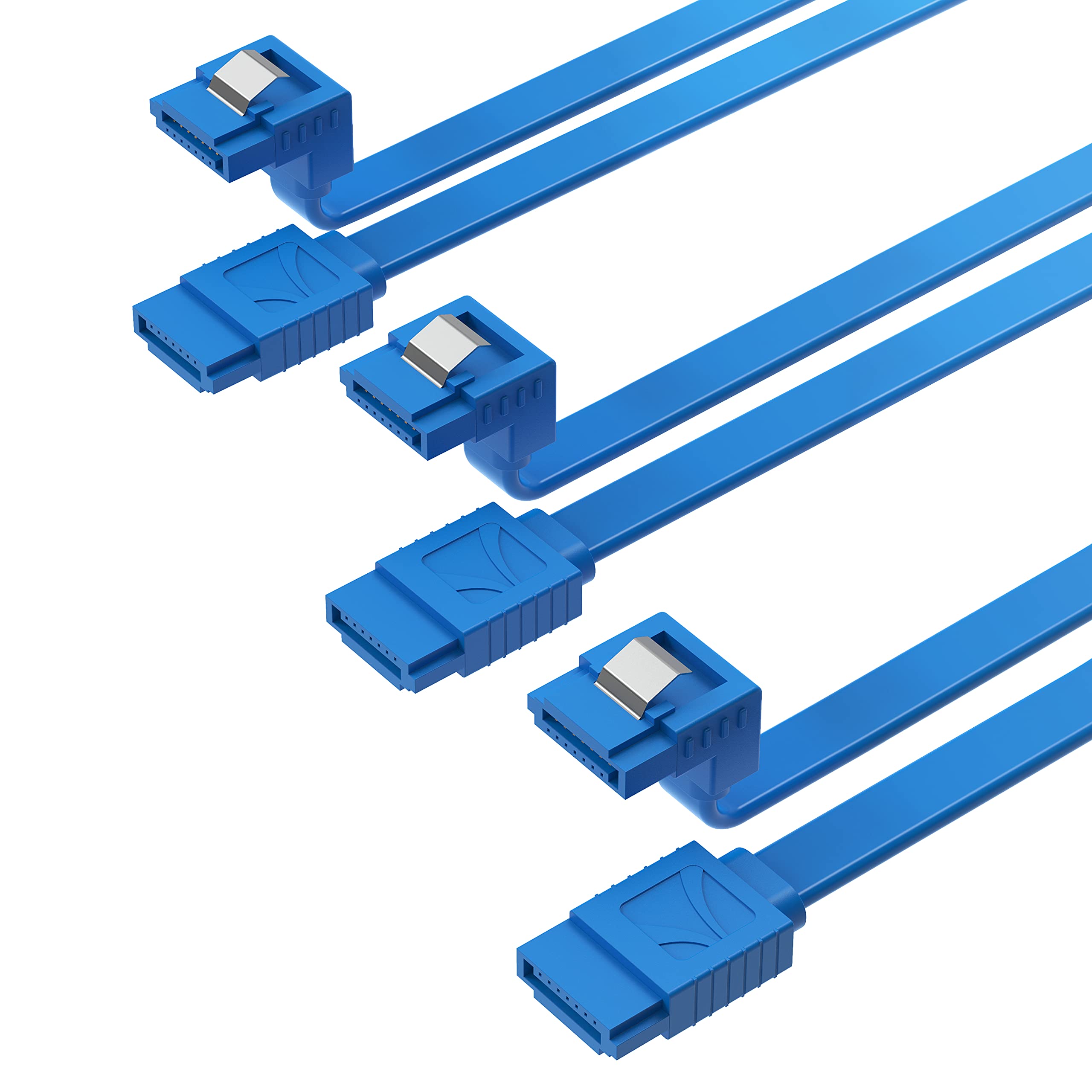Sabrent Sata Iii (6 Gbit/S) Right Angle Data Cable With Locking Latch For Hdd/Ssd/Cd And Dvd Drives (3 Pack 20 Inch) In Blue (Cb
