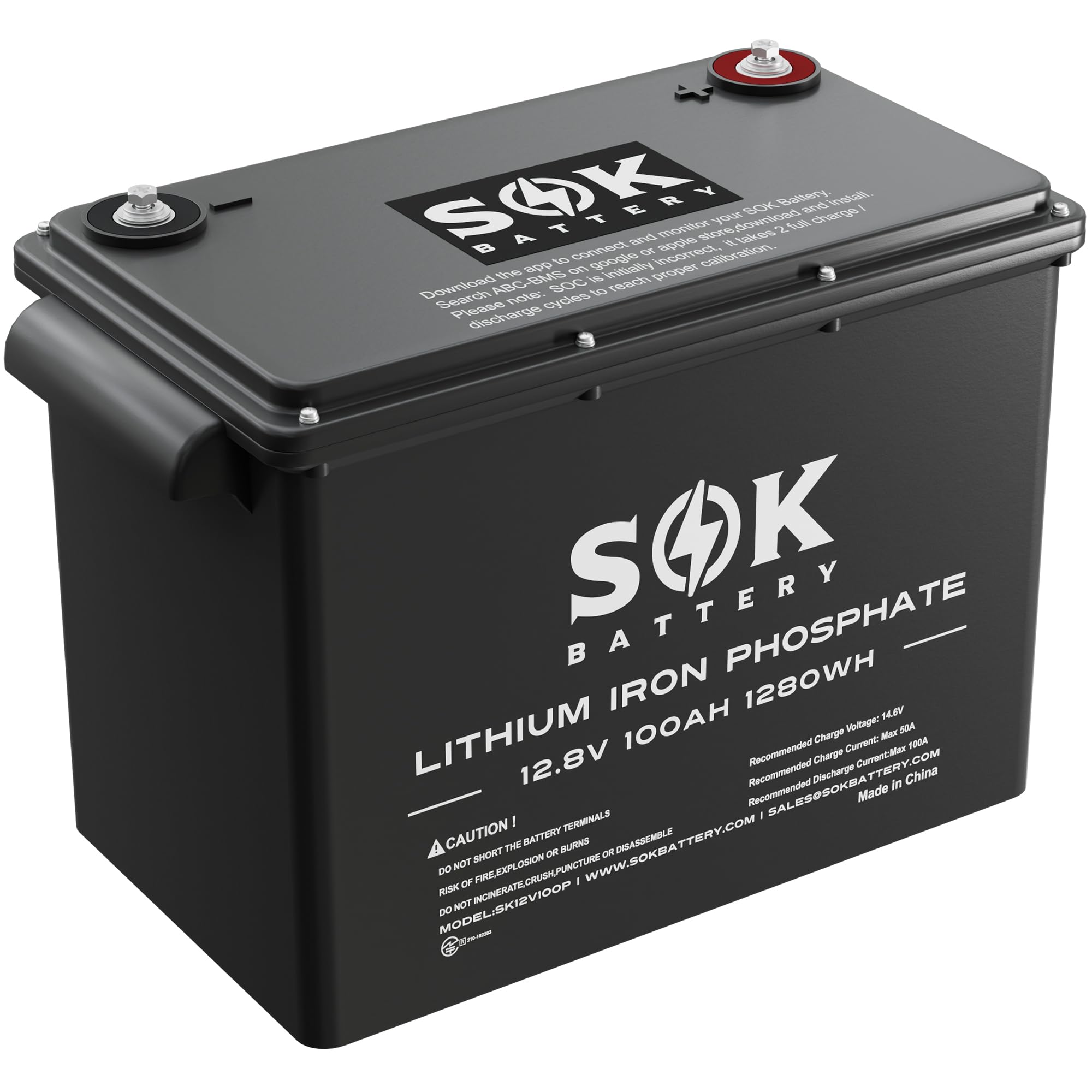 SOK Lifepo4 Battery 12V 100AH Lithium Battery, SK12V100P 4000~8000 cycles V8 version Bluetooth BMS, Battery cells balance functi
