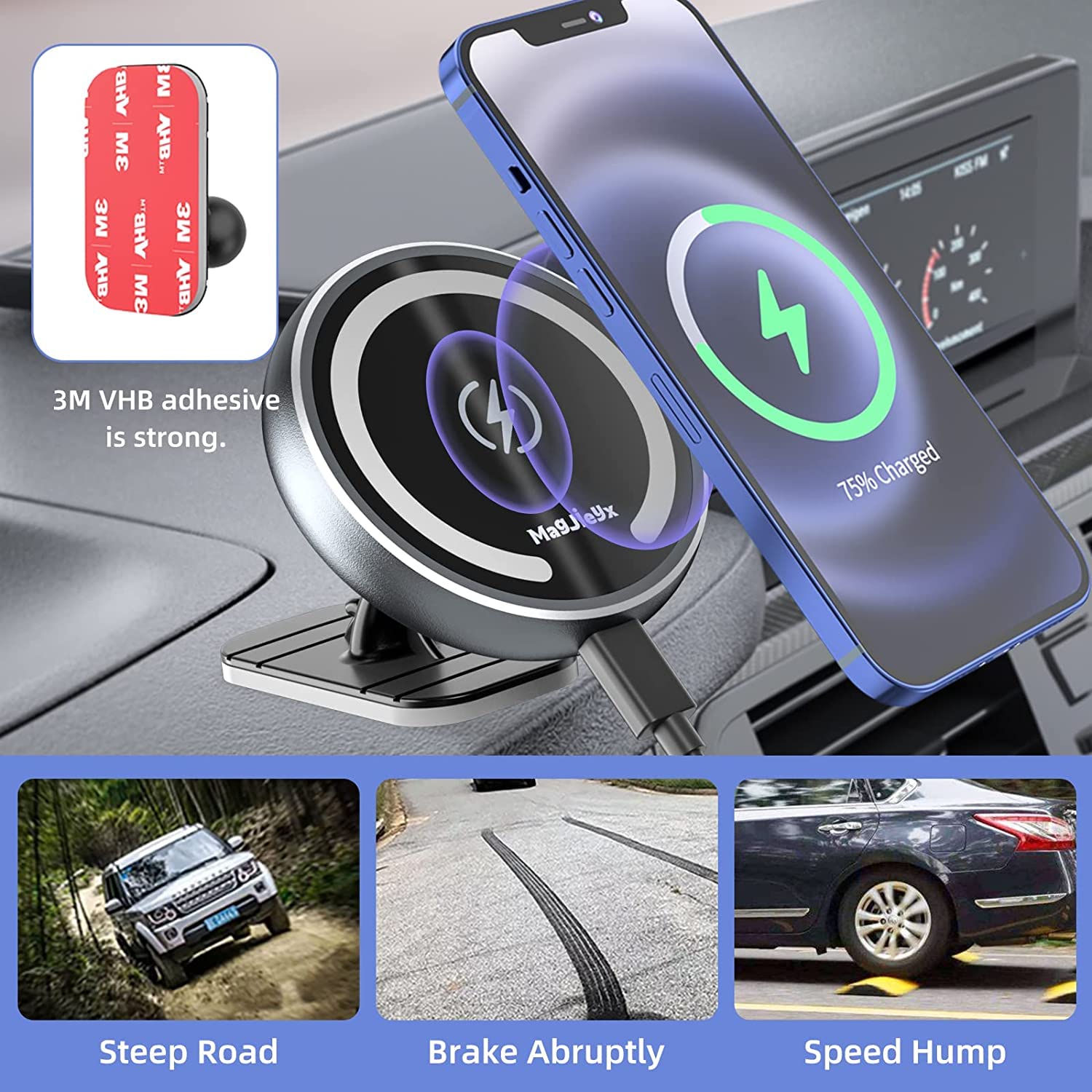 Magjieyx For Magsafe Car Mount Wireless Charger Magnetic Fast Charging Compatible With Iphone 16,15,14,13,12,Pro Max,Mini,Magsaf