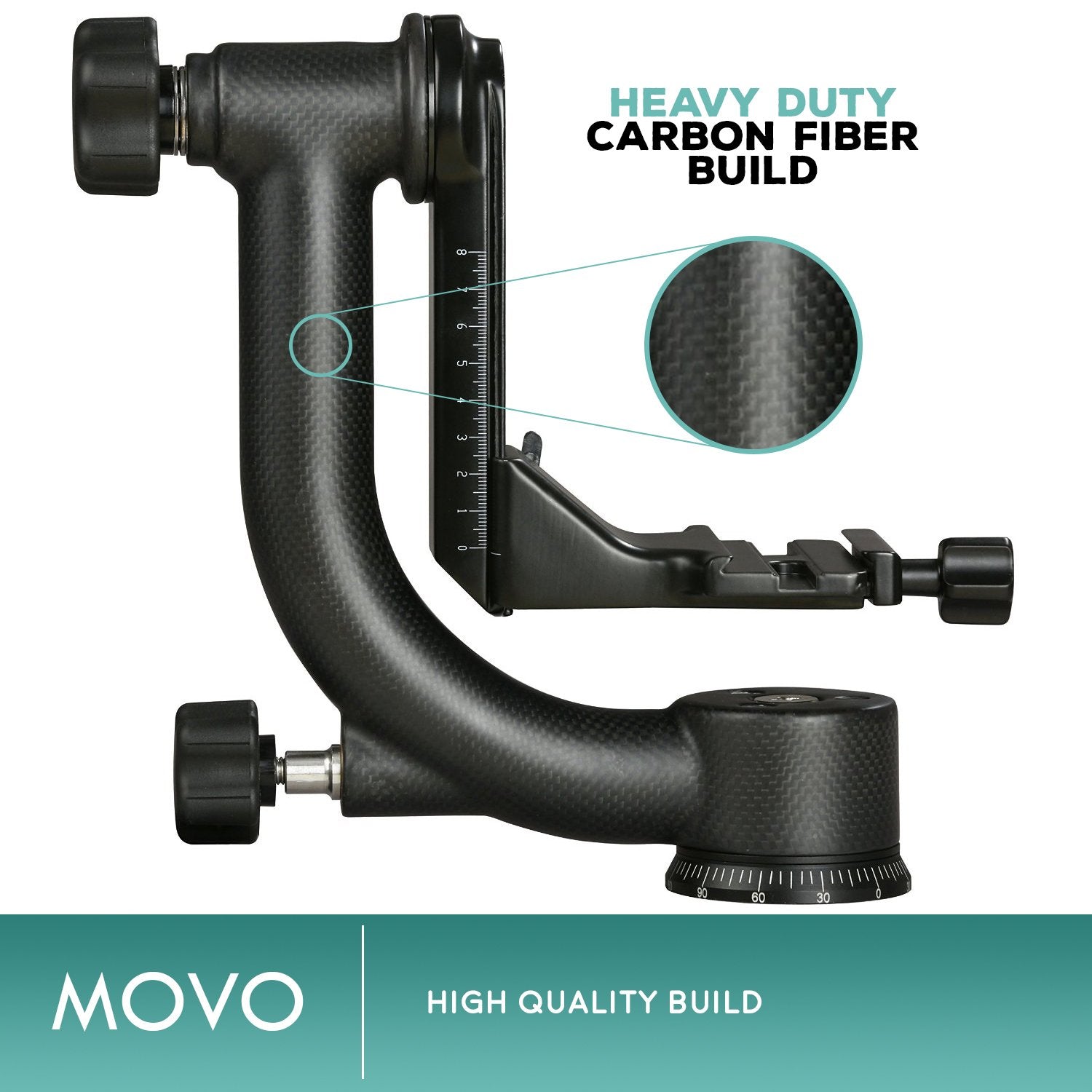 Movo Gh800 Carbon Fiber Professional Gimbal Tripod Head With Arca-Swiss Quick-Release Plate - For Outdoor Bird/Wildlife Photogra