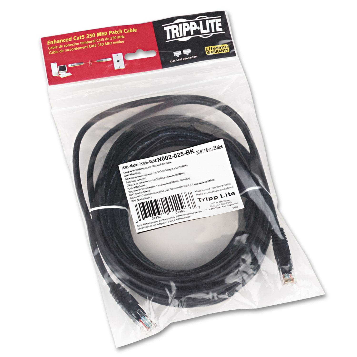 Tripplite Cat5E Molded Patch Cable, 25 Ft., Black Trpn002025Bk