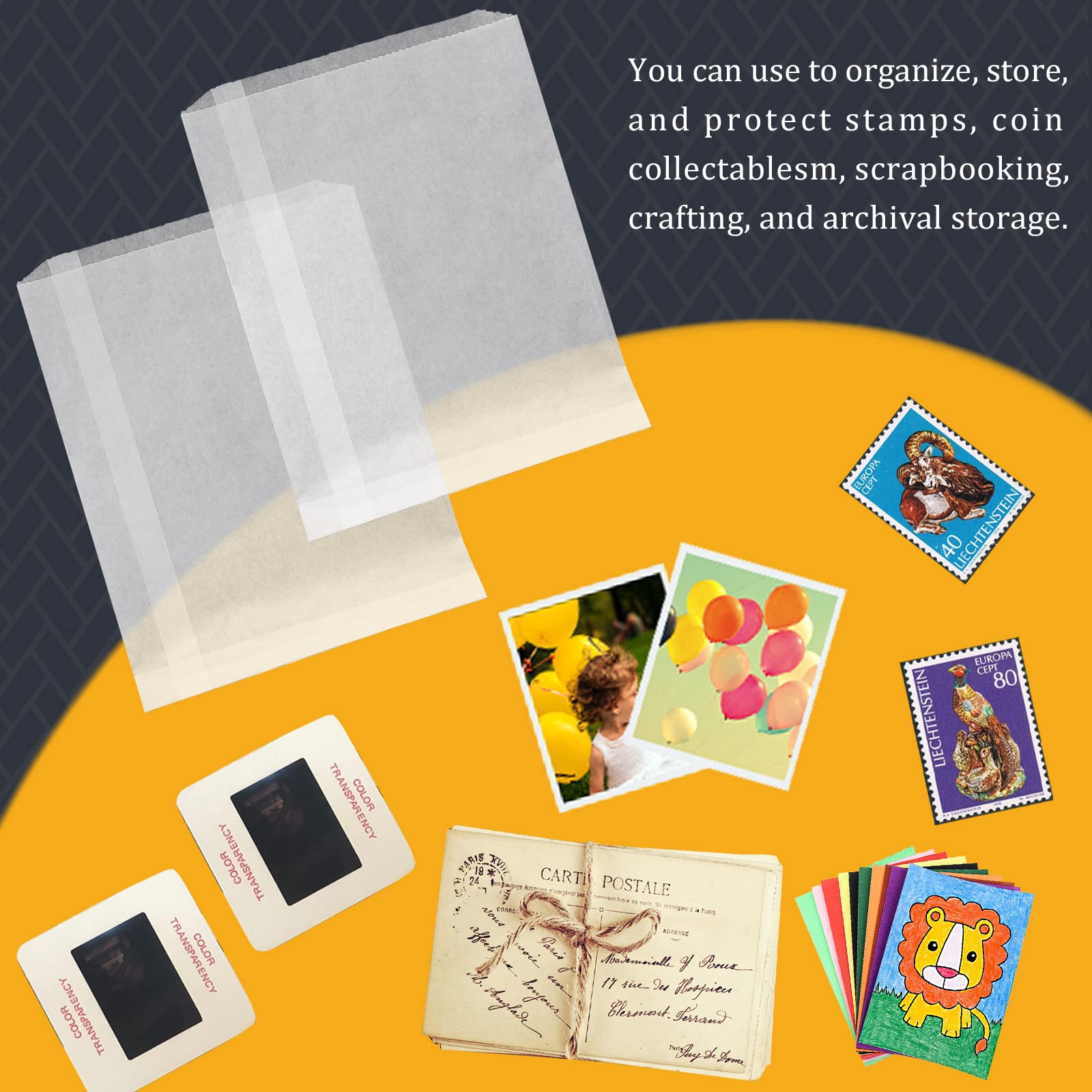 Lineco, Glassine Envelopes 4.25''X5.25'', Preserve Photos, Prints, Negatives. Store Stamps, Coins, Scrapbooking, Storage (Pack O