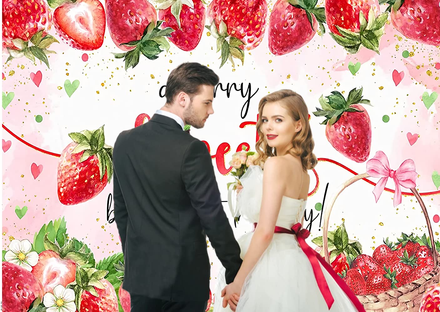 Chaiya 7X5Ft Strawberry Baby Shower Backdrop Strawberry Baby Party Photo Backgdrop A Berry Sweet Baby Is On The Way Photography