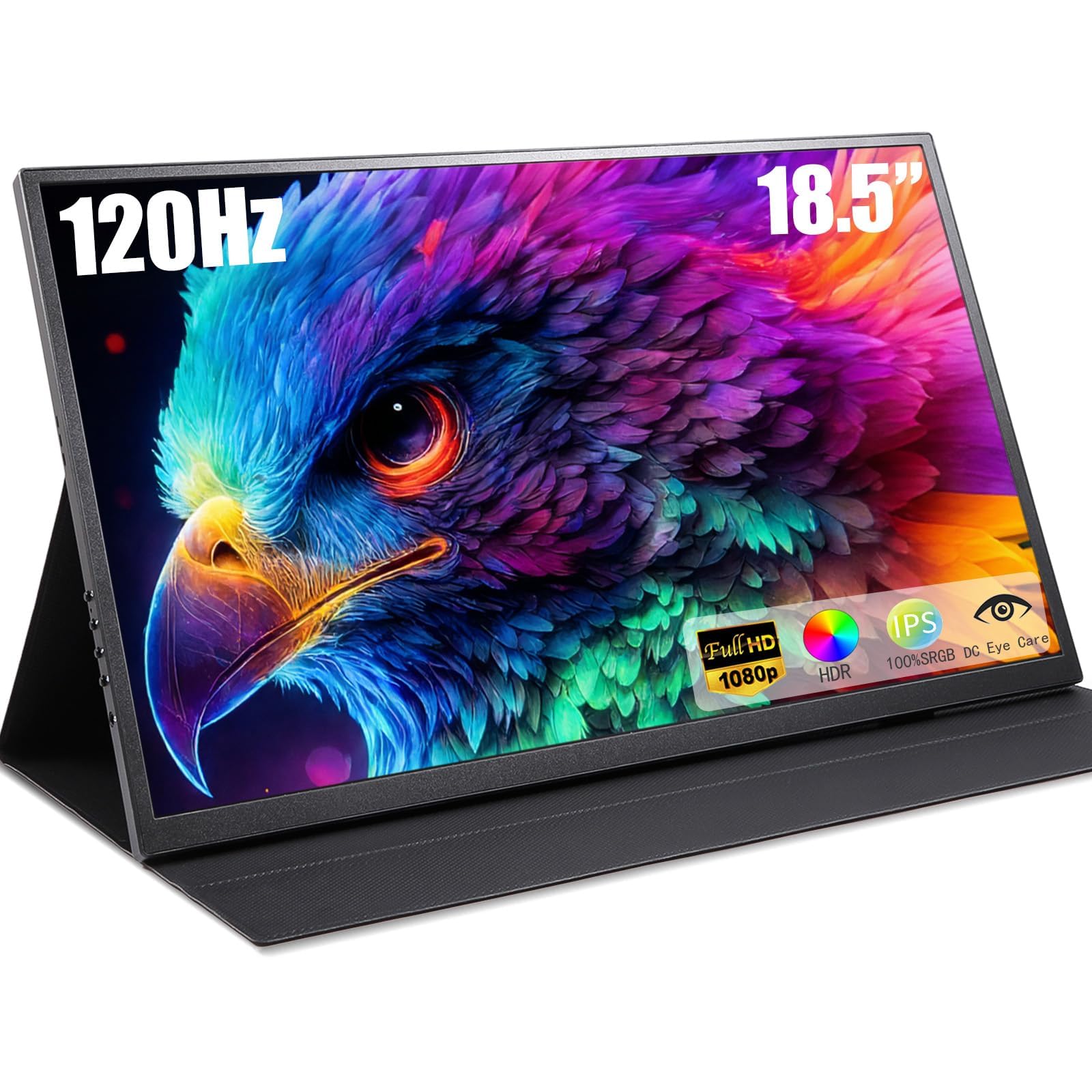 Maovz 18.5 Inch Large Portable Monitor for Laptop, 120Hz IPS FHD 1080P USB-C HDMI Display with Sleeve Case VESA Mountable, 100%
