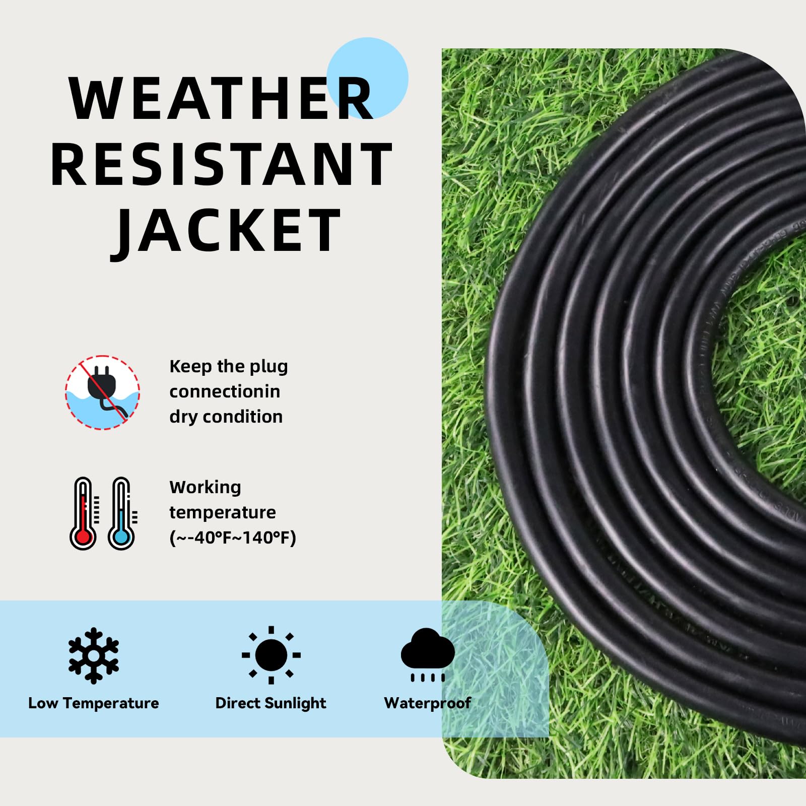 Ep 3 Ft Extension Cord   12/3 Sjtw Heavy Duty Black Extension Cable With 3 Prong Grounded Plug   Power Cord For Lawn, Garden, Ap