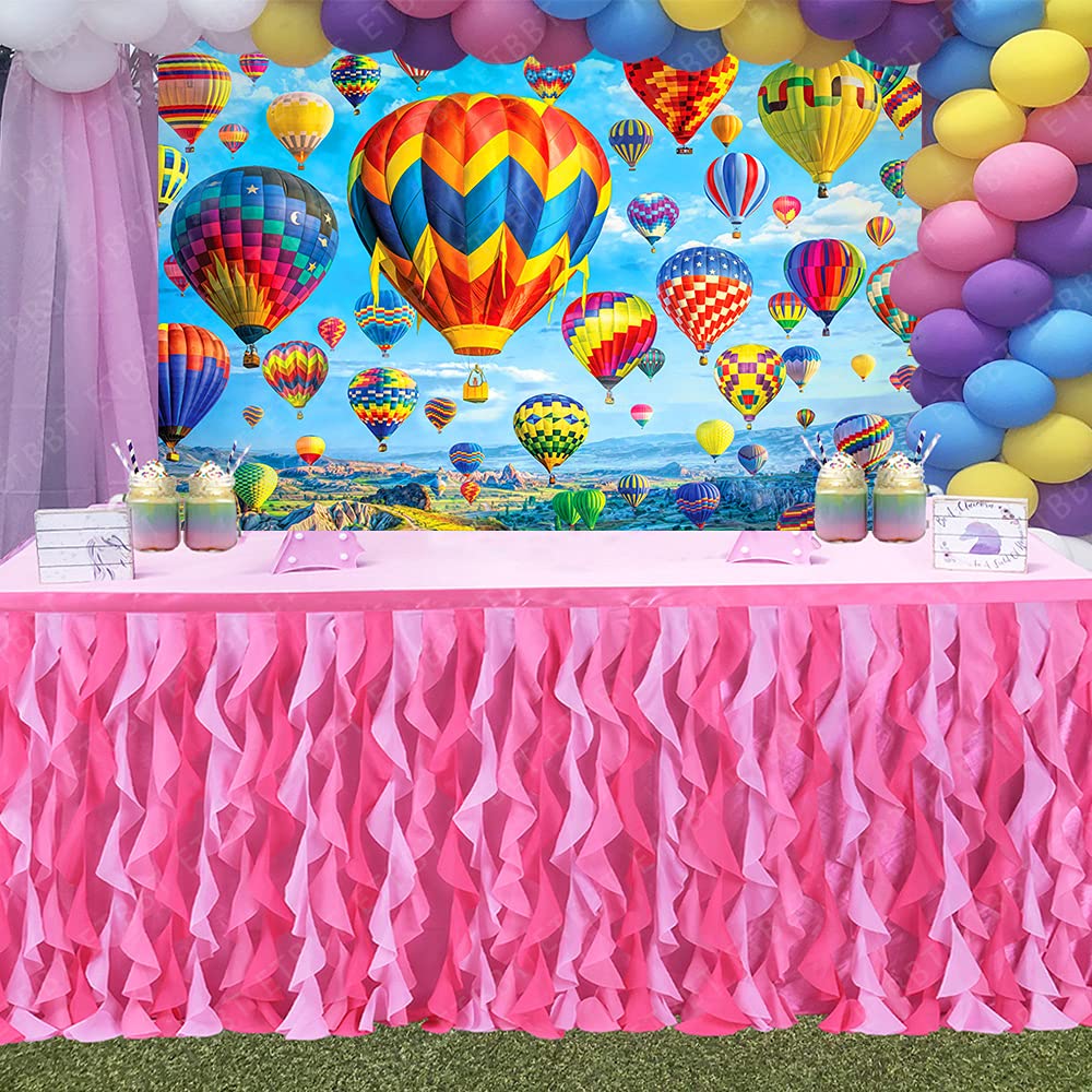 Emdspr 7X5Ft Hot Air Balloon Backdrop Colorful Rainbow Sky White Clouds Photography Background Mountains Natural Landscape Space