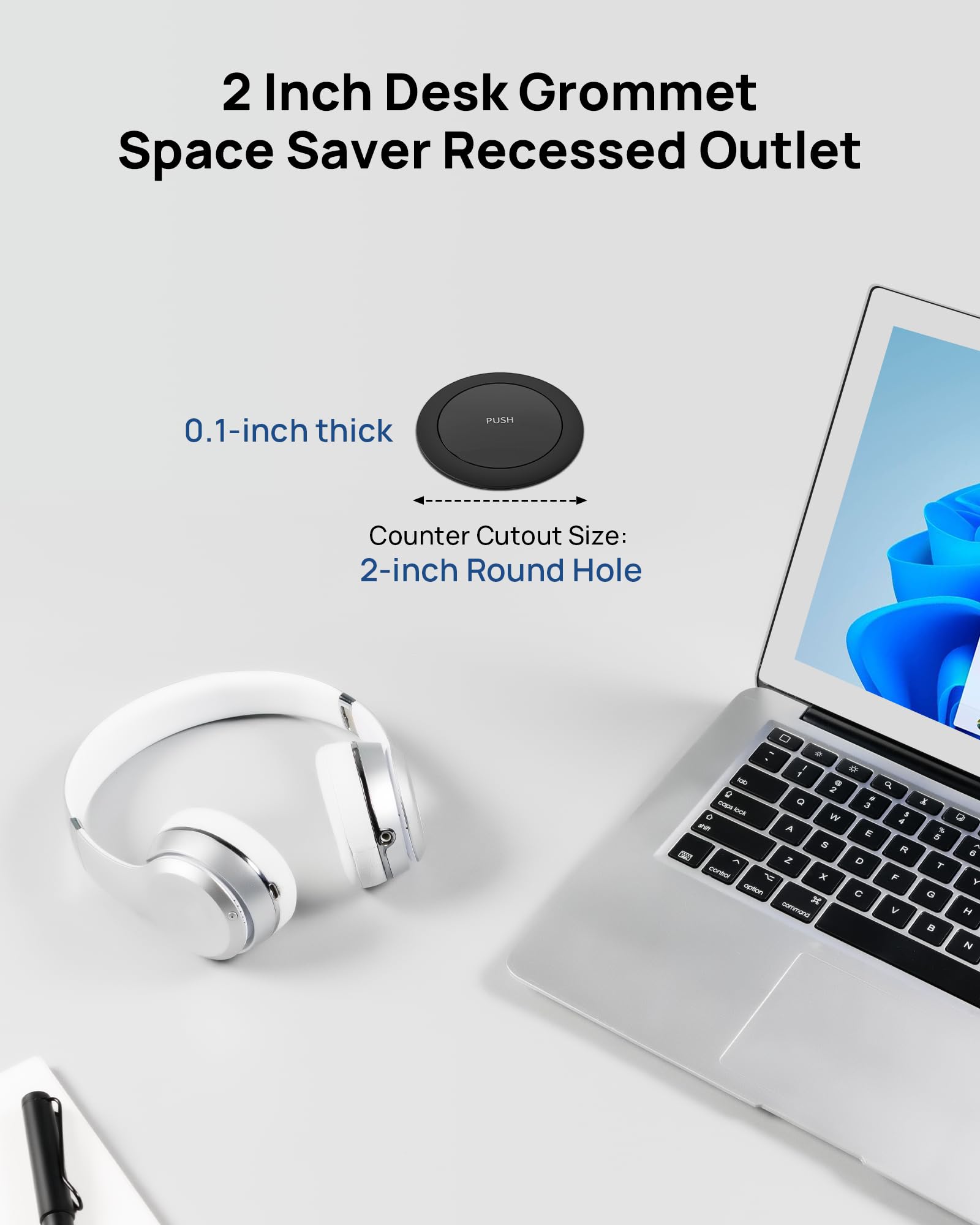 2 Inch Pop Up Outlet For Countertop,Power Grommet 2 Inch Desk Wire Hole Insert,20W Usb C,2 Outlets,2 Usb C/1 Usb A,Recessed Outl