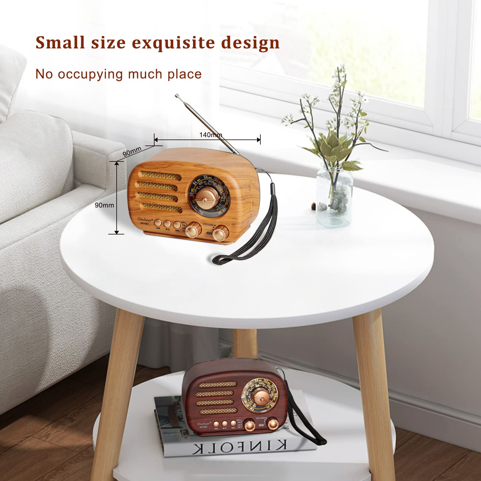 Oncheer Portable Vintage Radio Retro Bluetooth Speaker, Fm/Am/Sw Old Fashion Classic Style, Adjustable Antenna, Rechargeable Bat