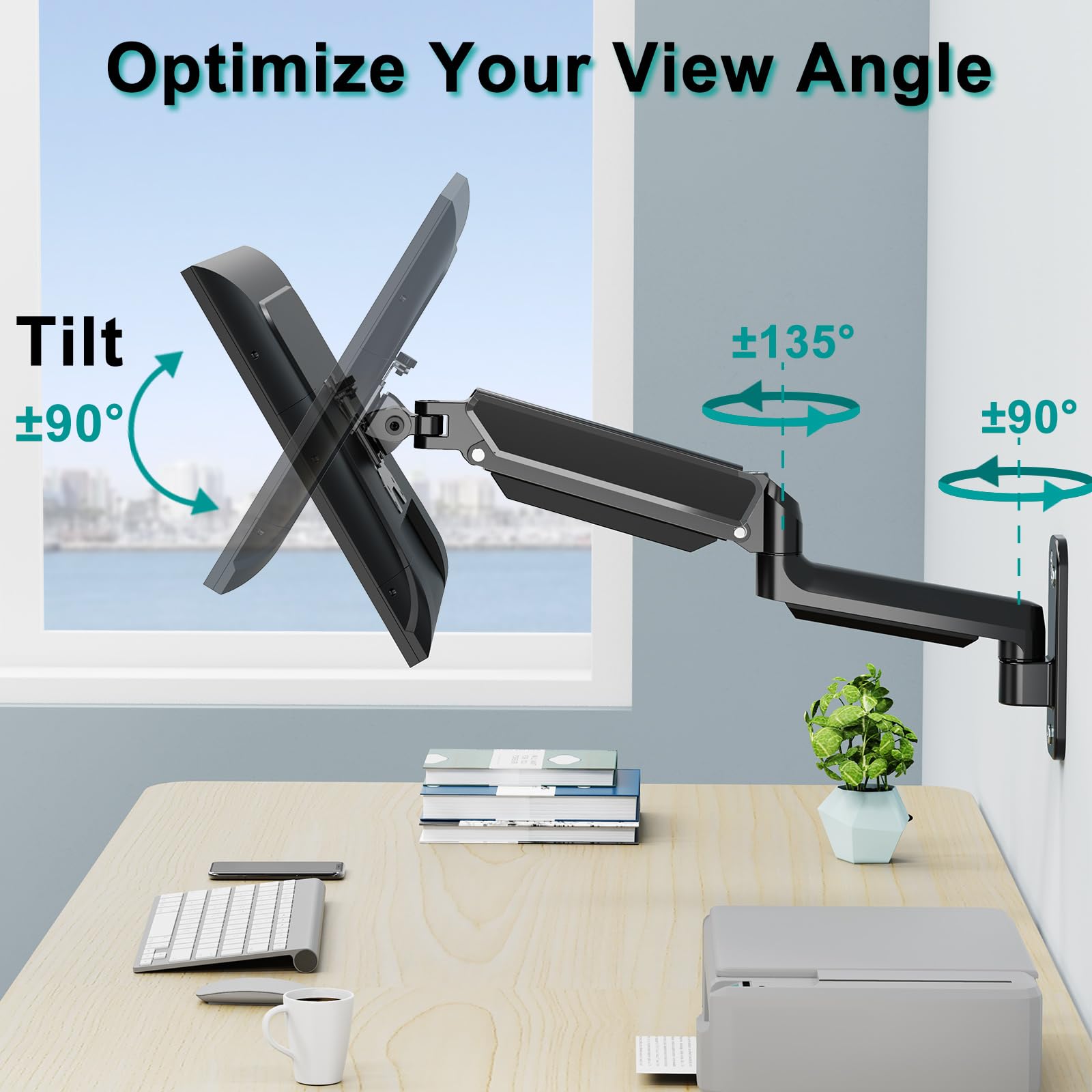 Ergofocus Monitor Wall Mount Fits 17 32 Inch Flat/Curved Computer Screens, Single Monitor Wall Arm Holds Up To 19.8Lbs, Height A