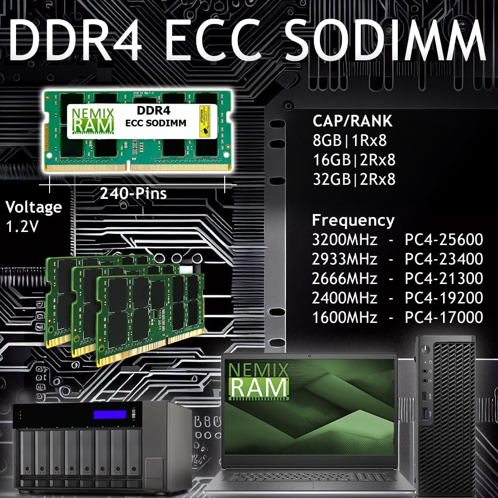 Nemix Ram 16Gb (1X16Gb) Ddr4 2666Mhz Pc4 21300 2Rx8 1.2V Cl19 260 Pin Ecc Unbuffered Sodimm Workstation, Nas Memory Compatible With Samsung M474A2K43Bb1 Ctd
