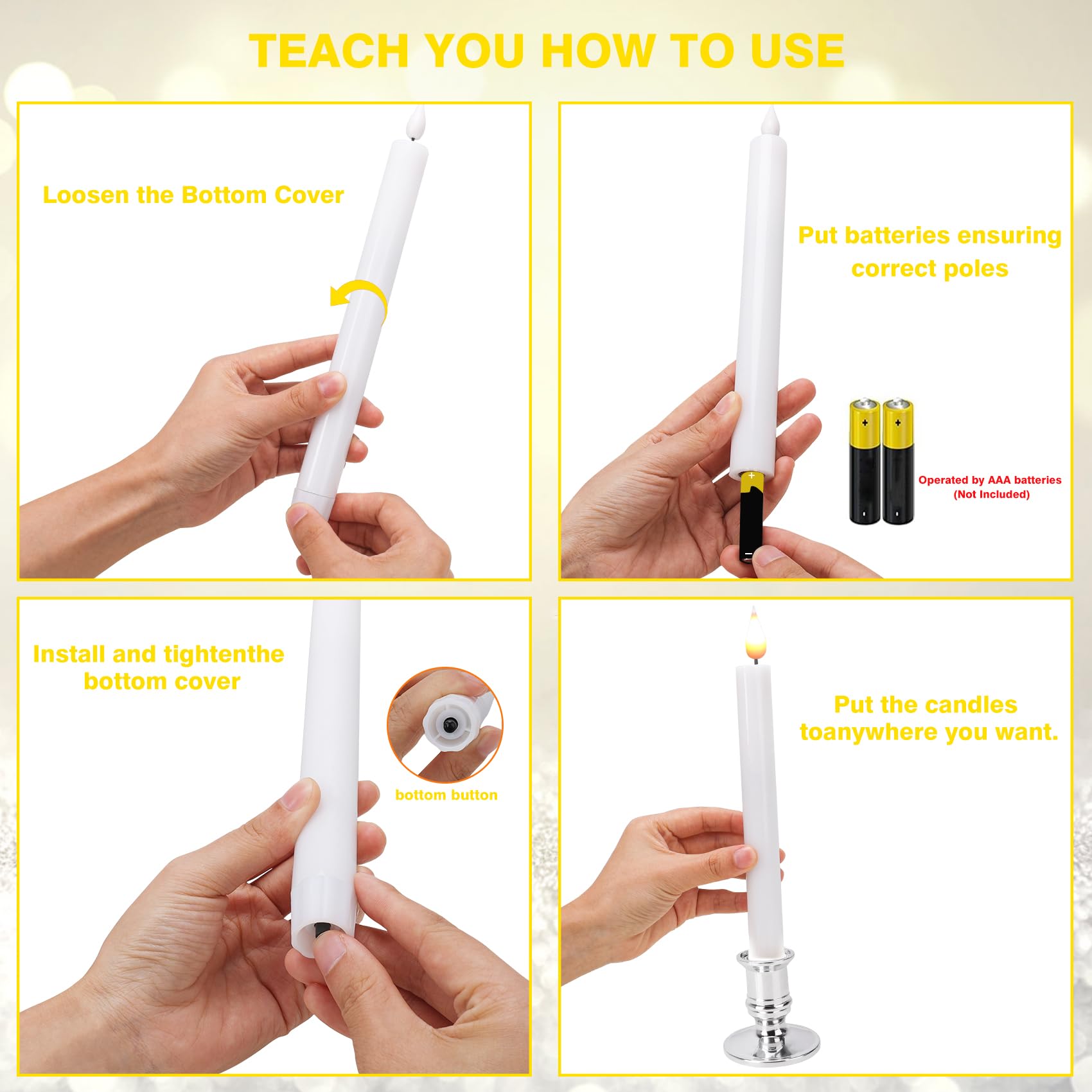 Poqcct Led Flameless Window Candles With Remote Timer 10 Pcs Battery Operated Flickering Taper Candle Lights With Removable Sliv