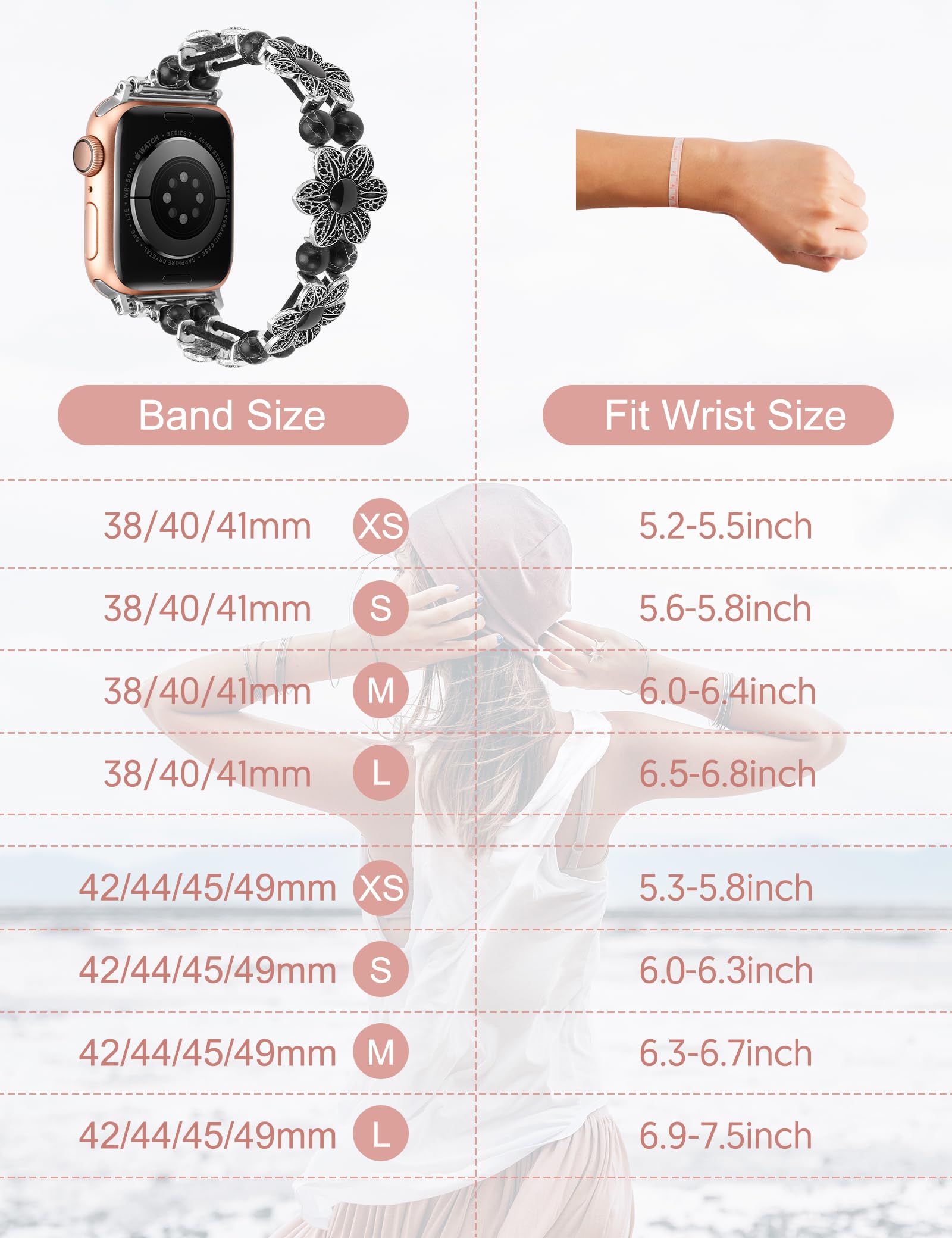 Wearlizer Compatible With Apple Watch Band 41Mm 40Mm 38Mm Women Girls, Boho Handmade Turquoise Beaded Elastic Stretch Replacemen