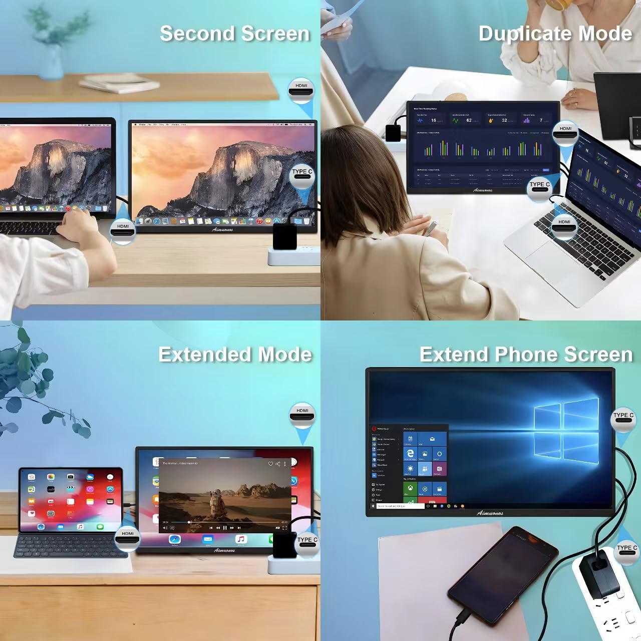 Aimuonos 18.5Inch Portable Monitor For Laptop,1080P Laptops Monitors 120Hz Fhd Hdr Plug&Play Hdmi Ips Display Dual Speakers Trav