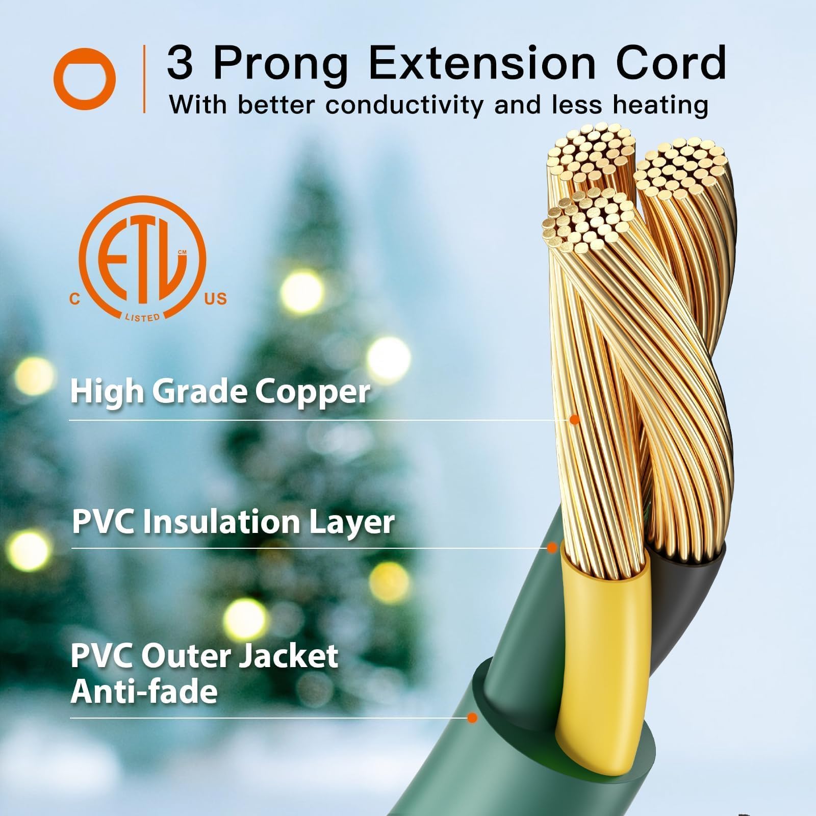 Addlon 27Ft Outdoor Extension Cord With Multiple Outlets, 1 To 3 Splitter Total 27Ft(Max Length 15Ft From End To End), 16/3 Sjtw