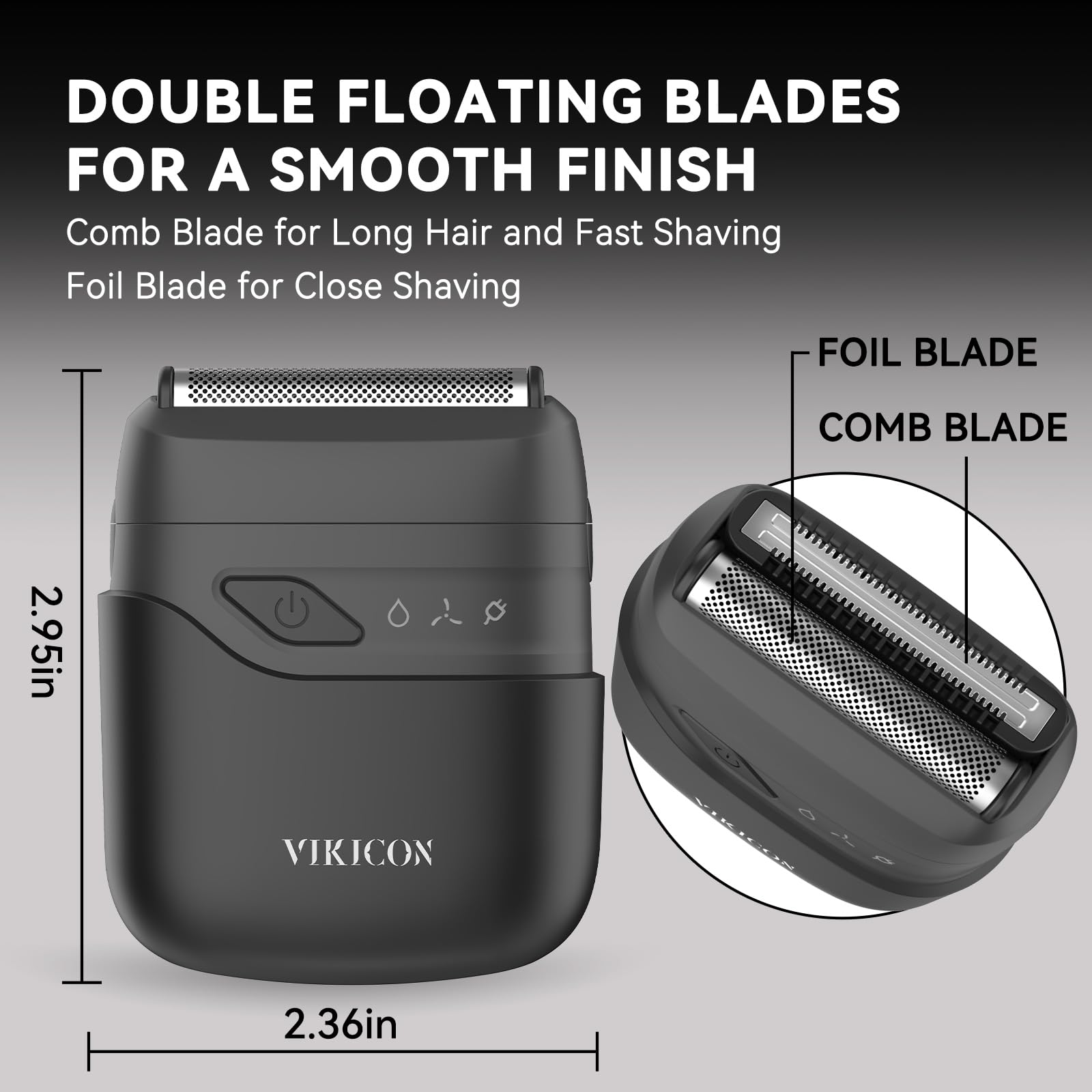 Vikicon Foil Shavers For Men, Mini Electric Razor For Men Face, Portable Compact Travel Shaver W/Dual Floating Foil & Comb Blade
