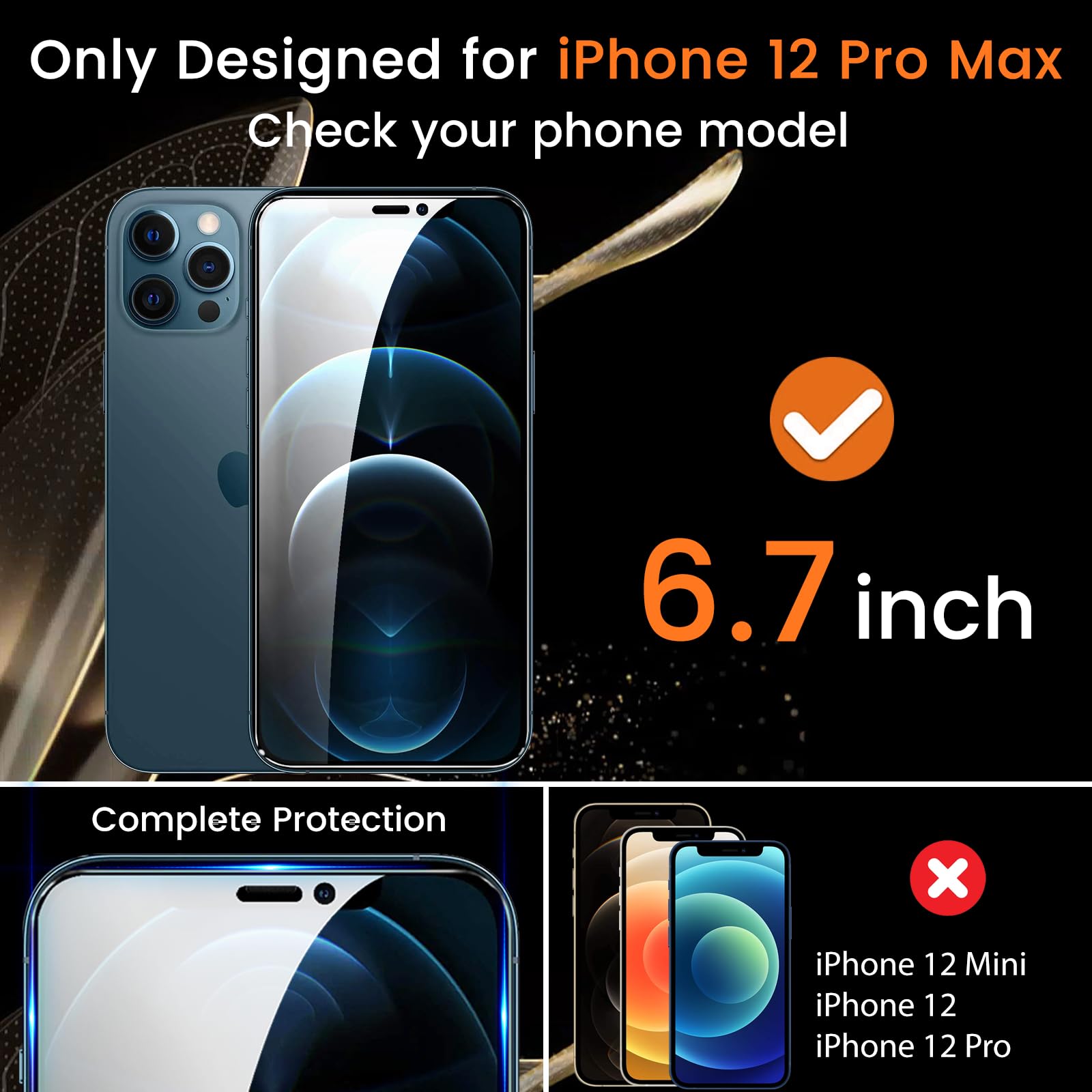 Lesakit [3+3 Pack Privacy Screen Protector For Iphone 12 Pro Max 6.7 Inch With 3 Pack Camera Lens Protector, Anti Spy Tempered G