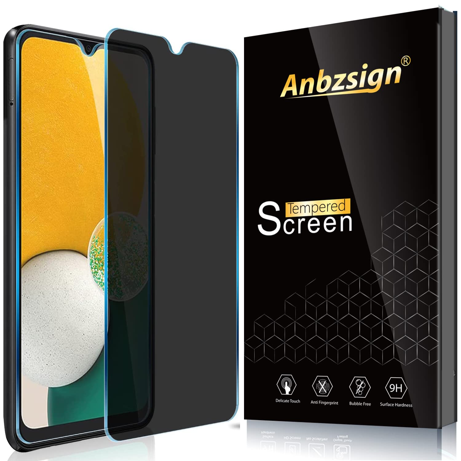 Anbzsign [2 Pack Samsung Galaxy A03 / A03S / A03 Core Privacy Screen Protector, Anti Spy 9H Hardness Tempered Glass